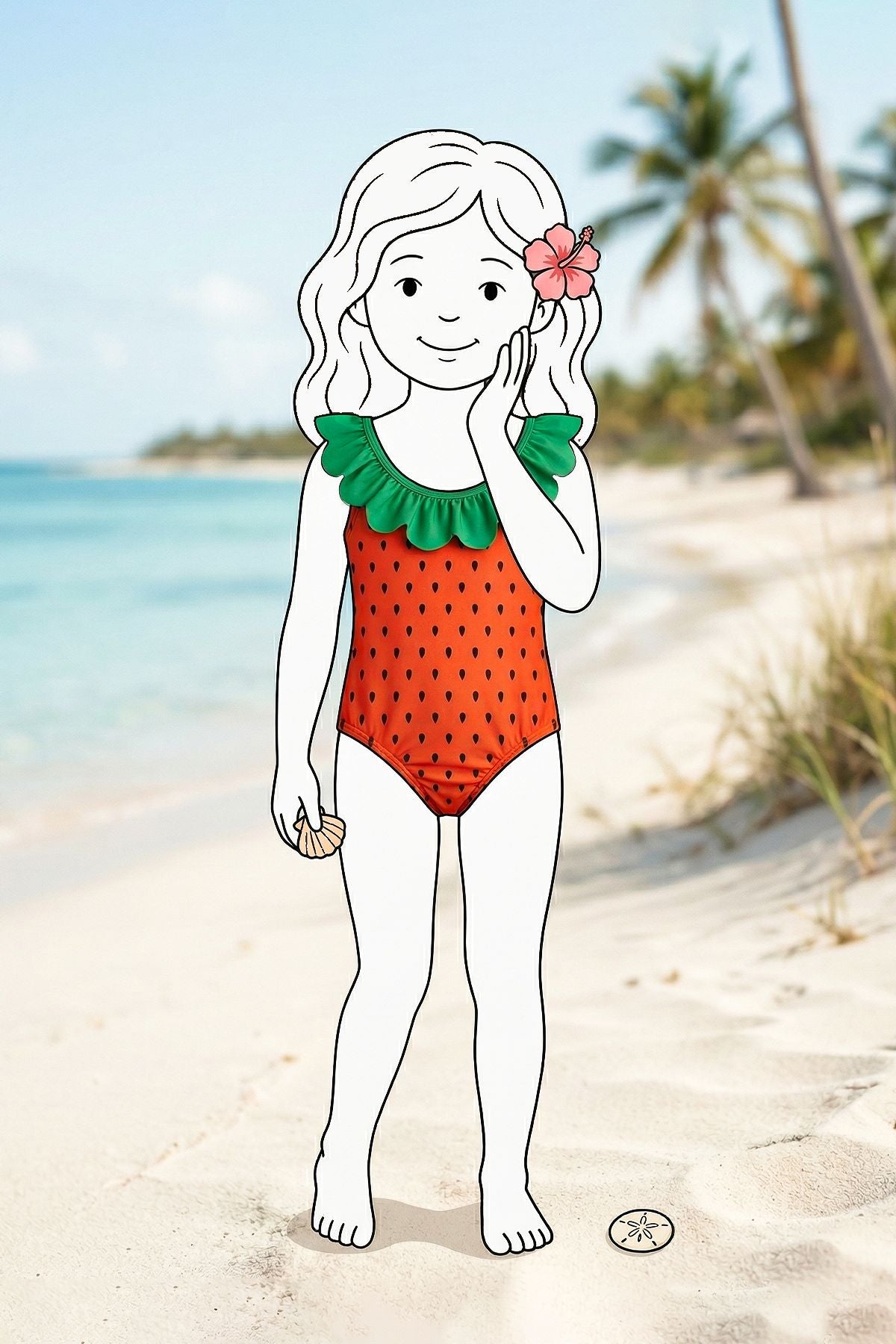 Fırfırlı Karpuz Desenli Kız Çocuk Mayo