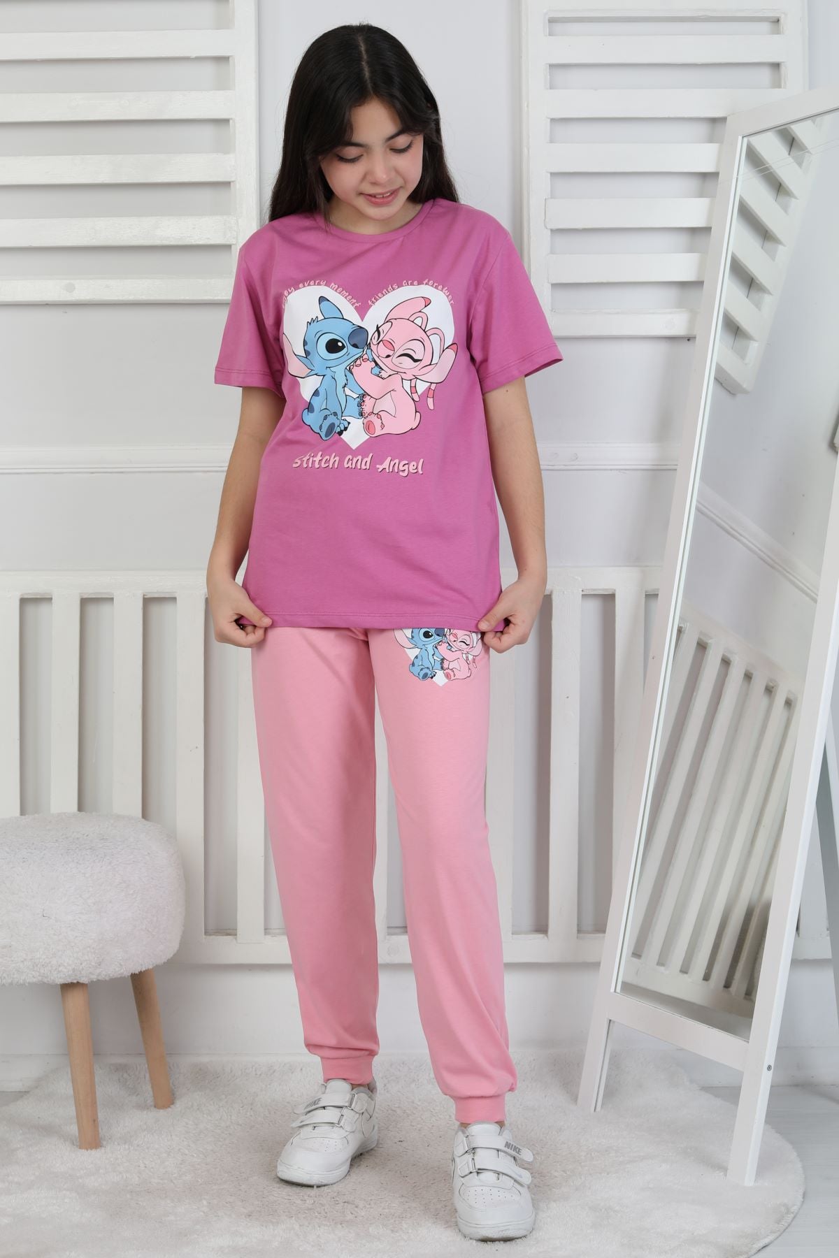 Friends are Forewer Yazılı Kısa Kollu Kız Çocuk Pijama Takımı