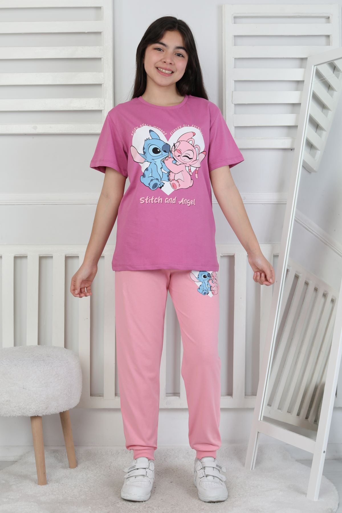 Friends are Forewer Yazılı Kısa Kollu Kız Çocuk Pijama Takımı