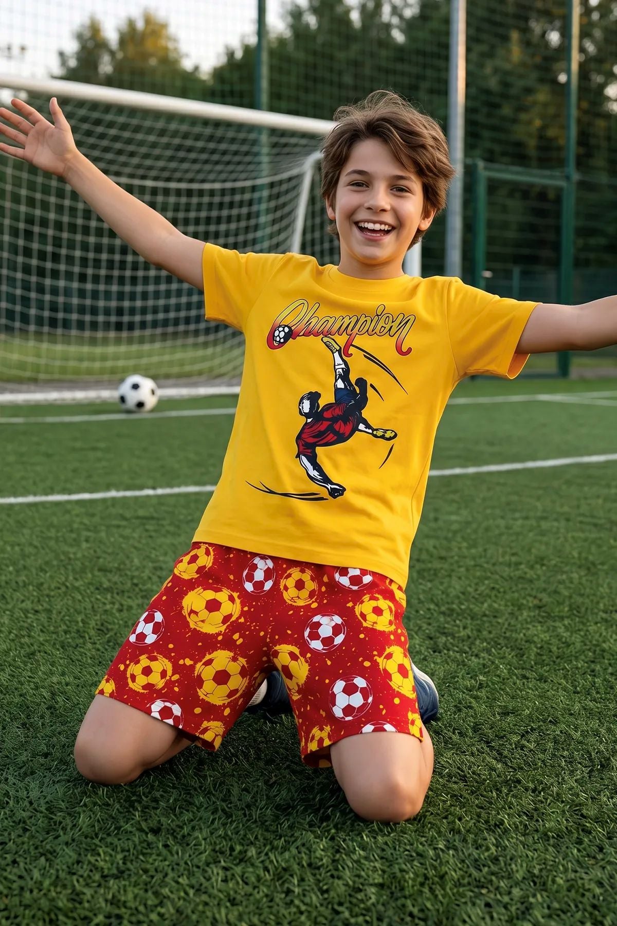 Erkek Çocuk Champion Futbol Baskılı Şort Alt - Üst Takım