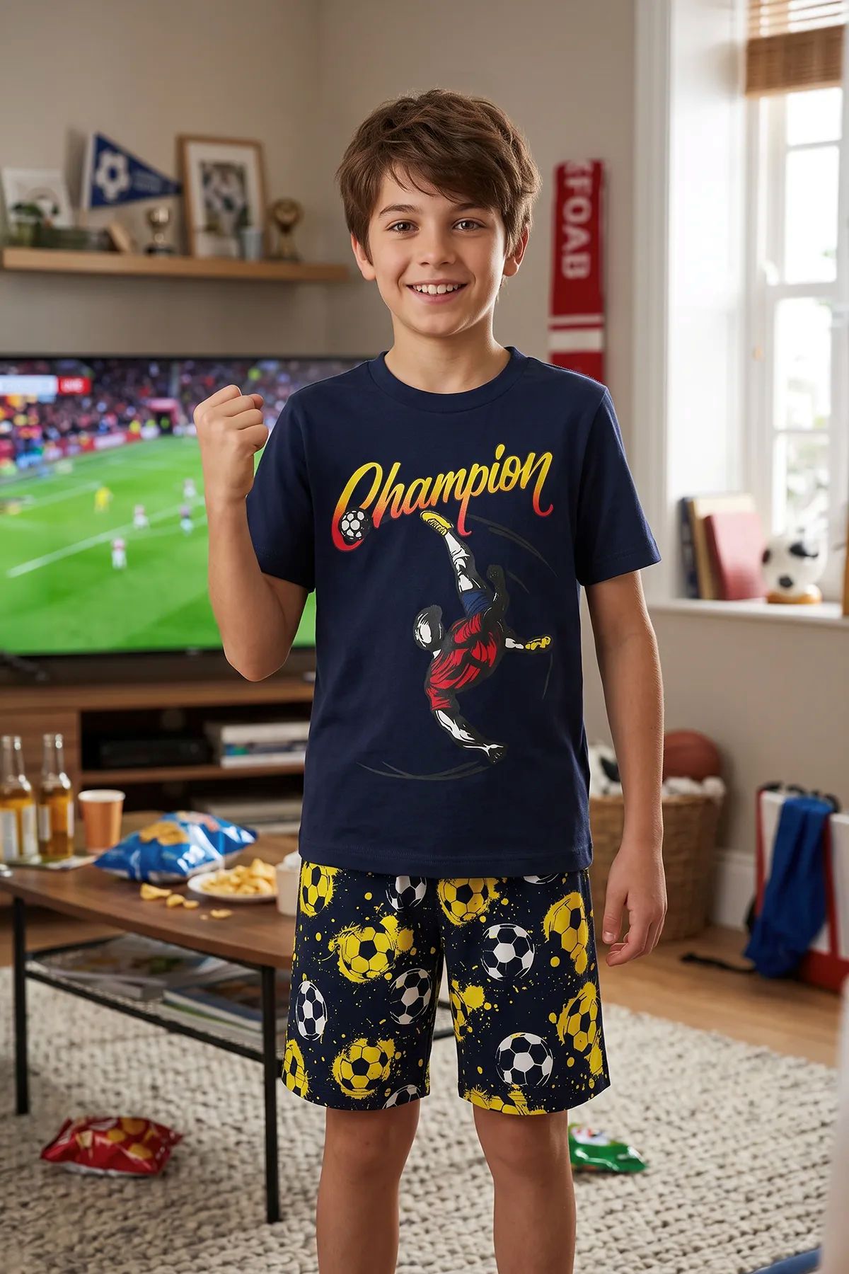 Erkek Çocuk Champion Futbol Baskılı Şort Alt - Üst Takım