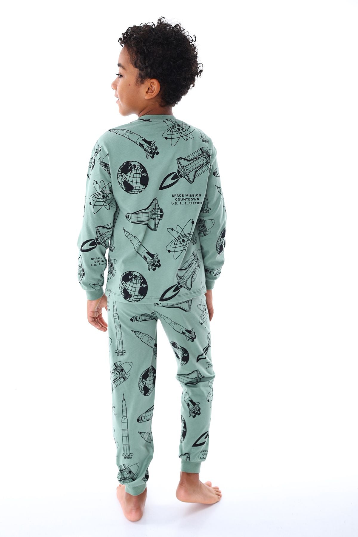 Gezegen Desenli %100 Pamuk Lacivert Çocuk Pijama Takımı