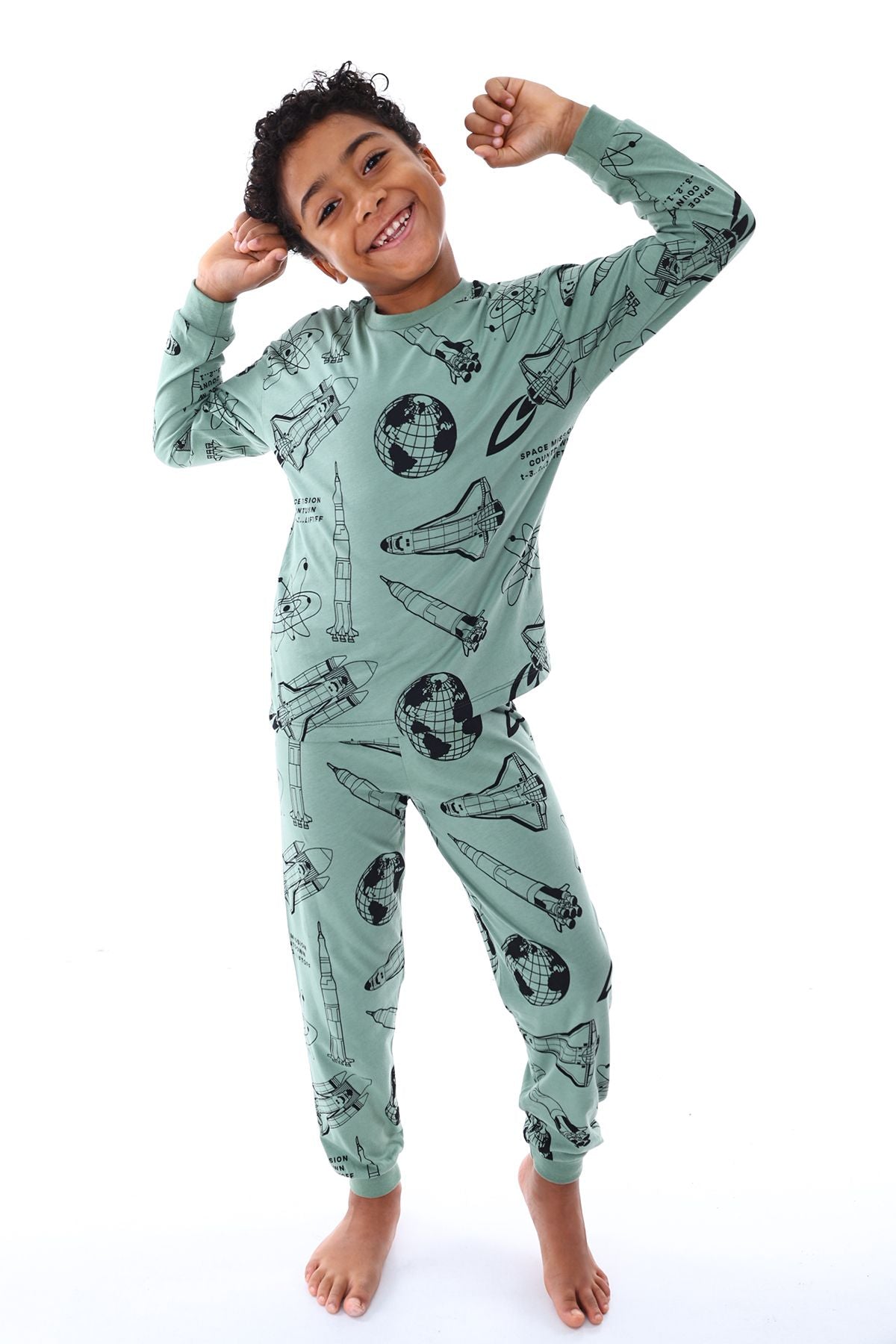 Gezegen Desenli %100 Pamuk Lacivert Çocuk Pijama Takımı