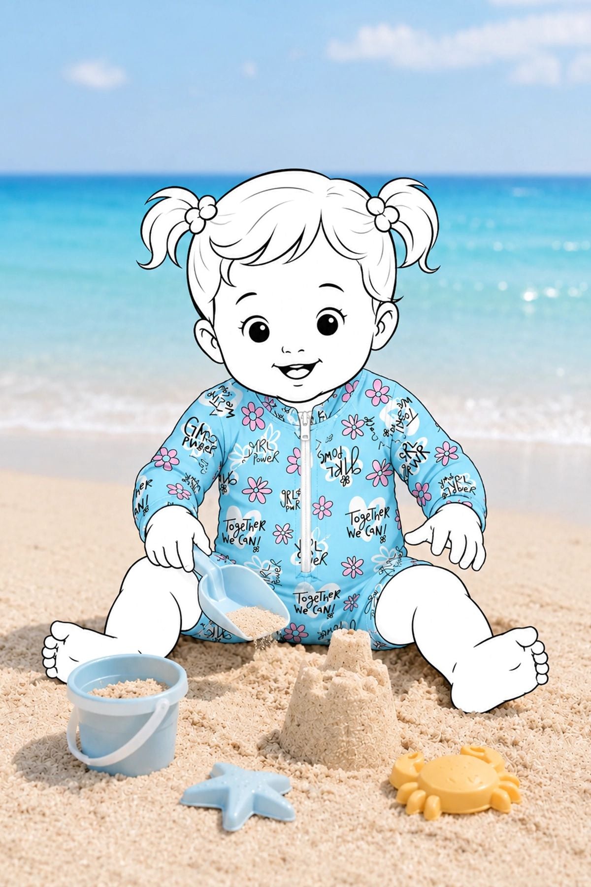 Girl Power Fermuarlı Uzun Kollu Kız Bebek Tulum Mayo