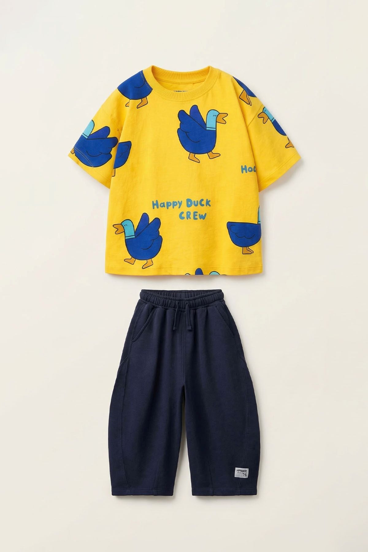Happy Duck Baskılı Erkek Çocuk ALT - ÜST Takım %100 Pamuk Sarı Lacivert