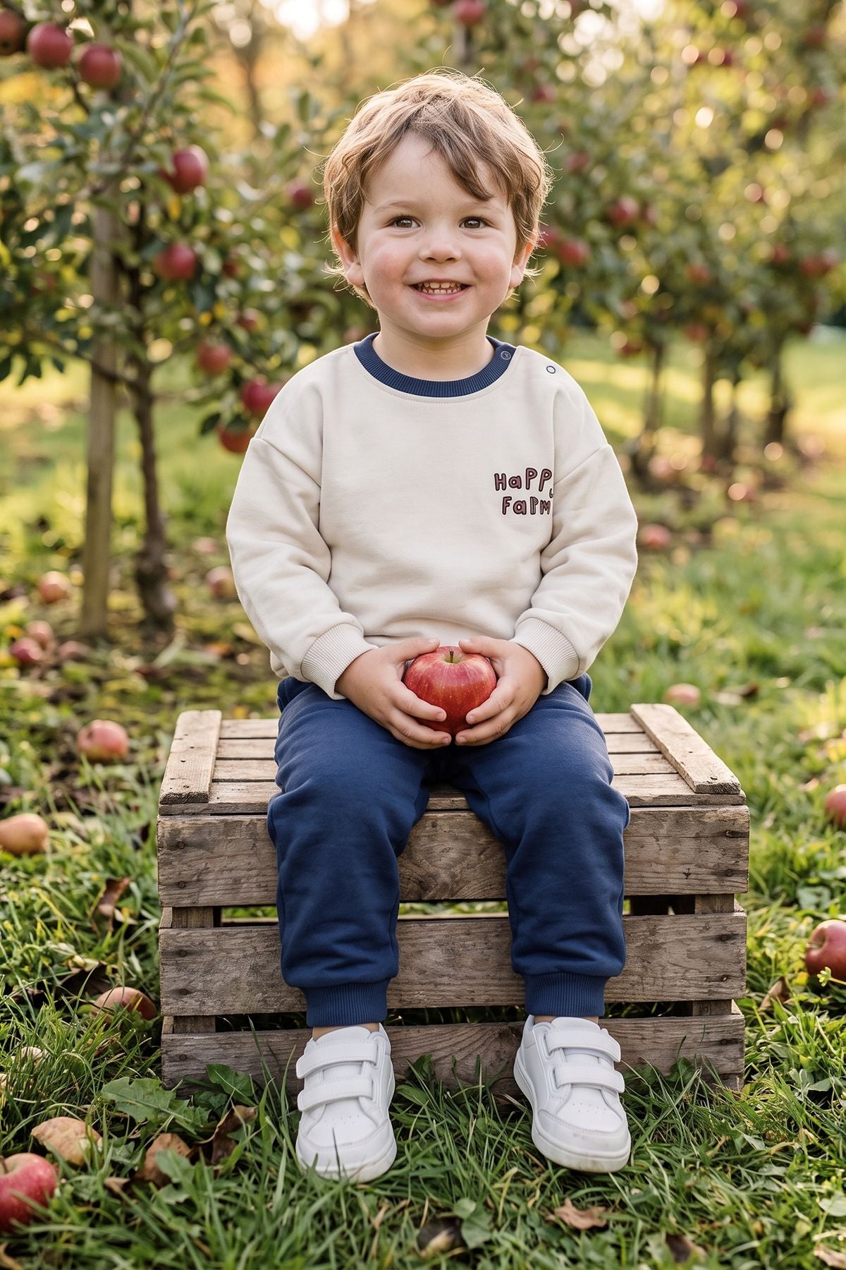 Happy Farm Baskılı Erkek Bebek Sweatshirt Eşofman Alt Üst Takım
