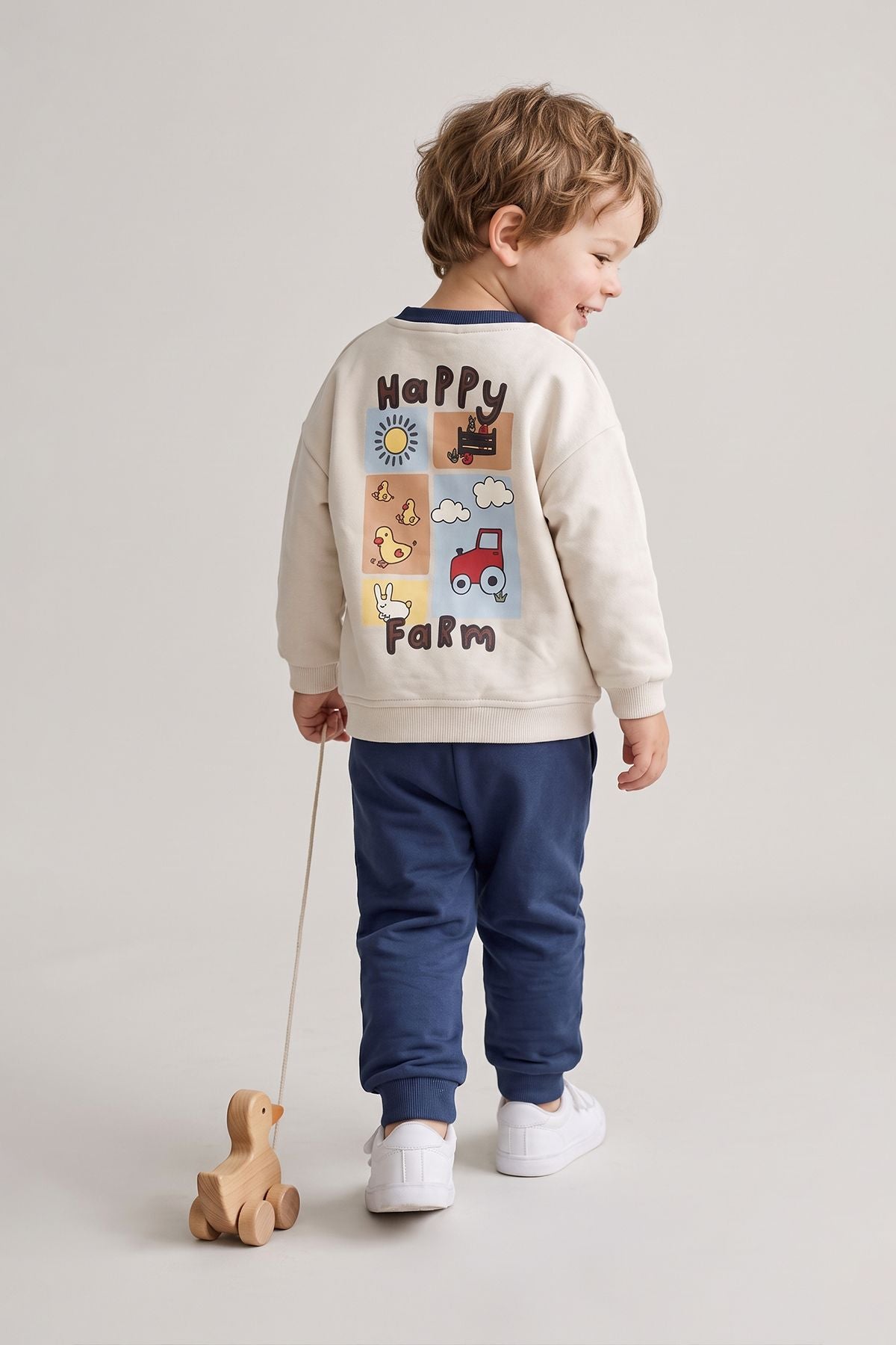 Happy Farm Baskılı Erkek Bebek Sweatshirt Eşofman Alt Üst Takım