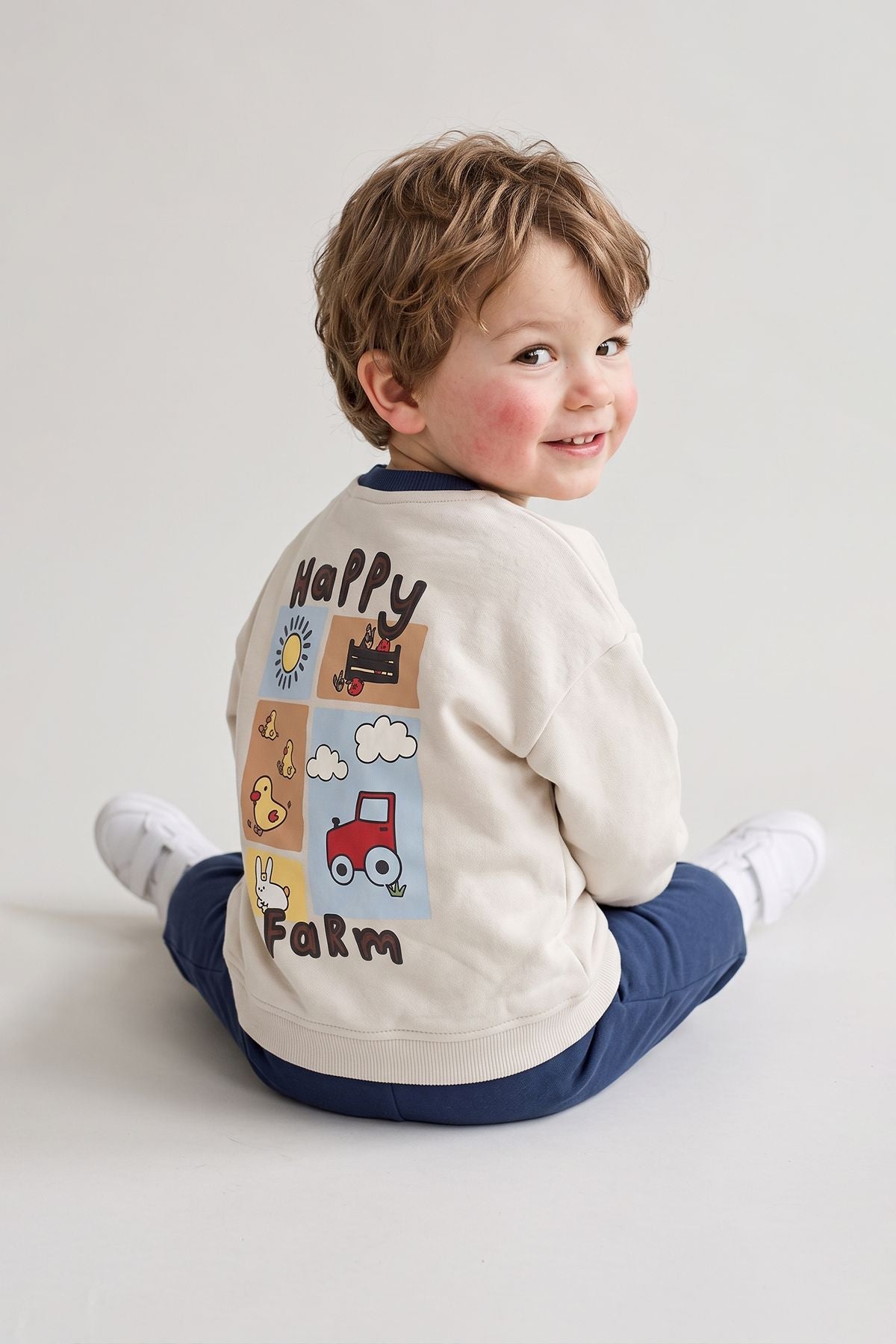 Happy Farm Baskılı Erkek Bebek Sweatshirt Eşofman Alt Üst Takım