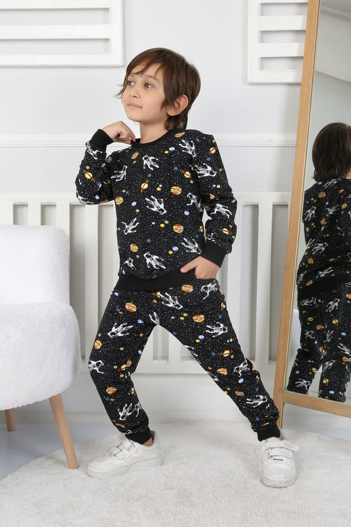 İki İplik Cepli Astronot Temalı Erkek Çocuk Pijama Takımı