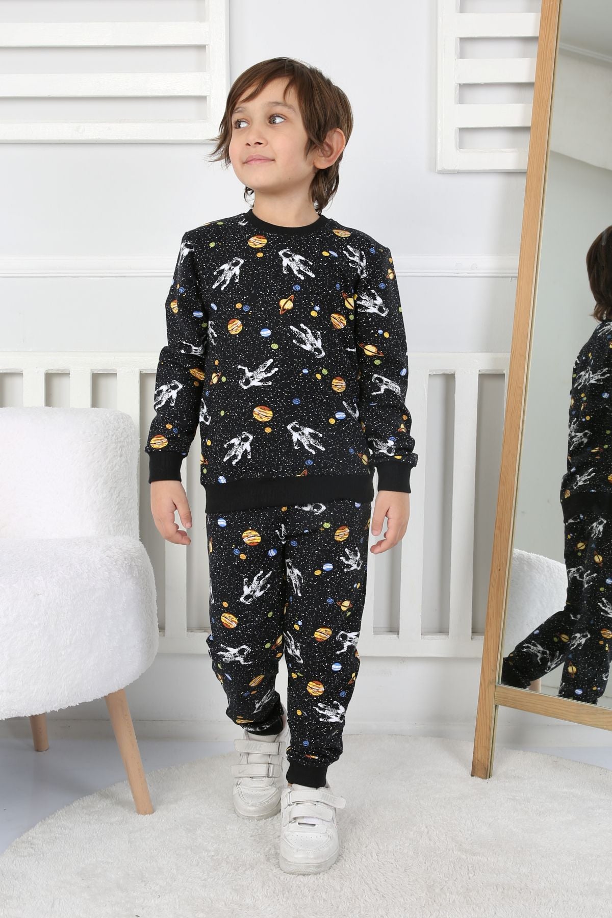 İki İplik Cepli Astronot Temalı Erkek Çocuk Pijama Takımı