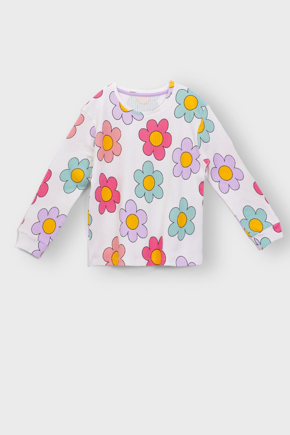 Kalp Desenli %100 Pamuk Kız Çocuk Pijama Takımı