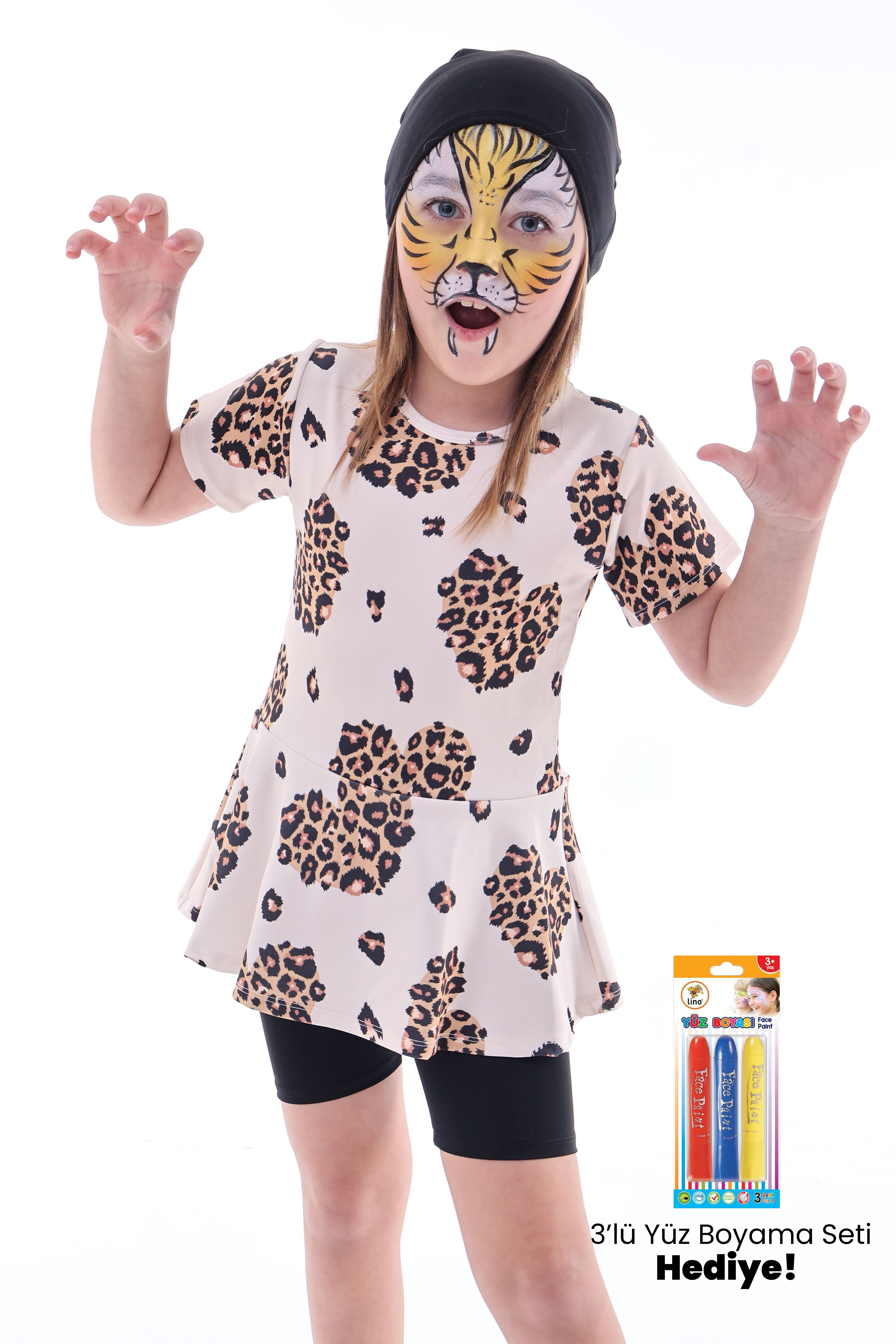 Kalp Desenli Siyah Kız Çocuk Boneli Mayo Takımı