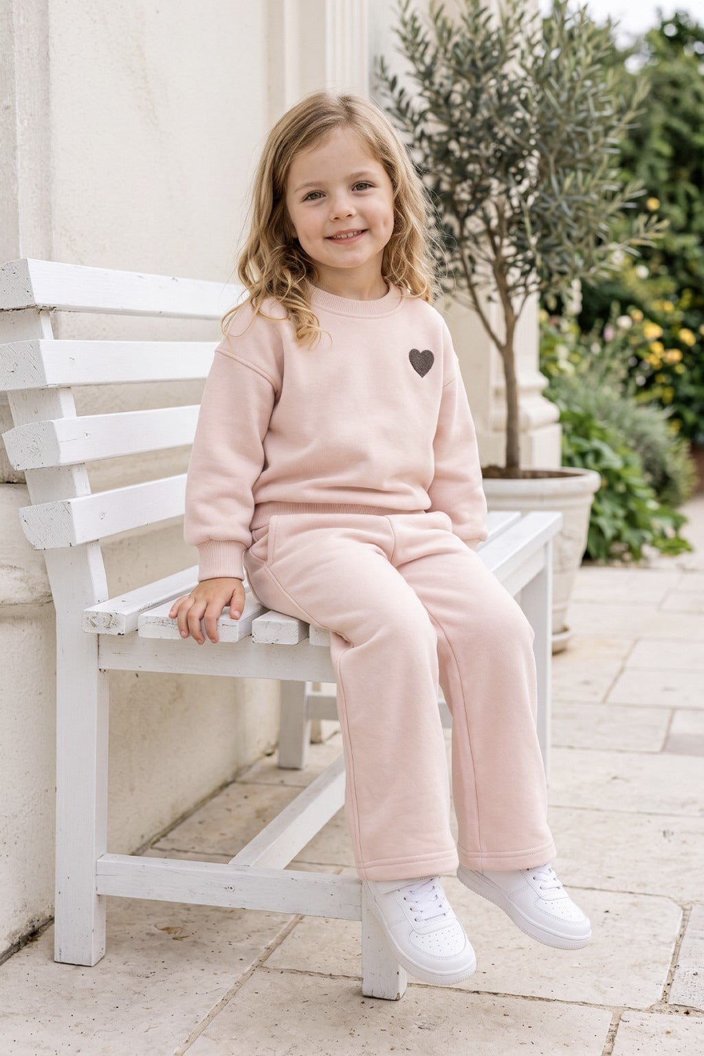 Kalp Nakış 3 İplik Fırçalı Kumaş Sweatshirt Eşofman Alt Üst Takım