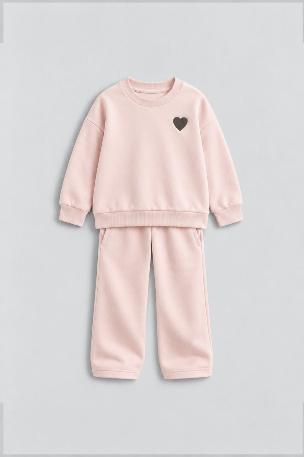 Kalp Nakış 3 İplik Fırçalı Kumaş Sweatshirt Eşofman Alt Üst Takım