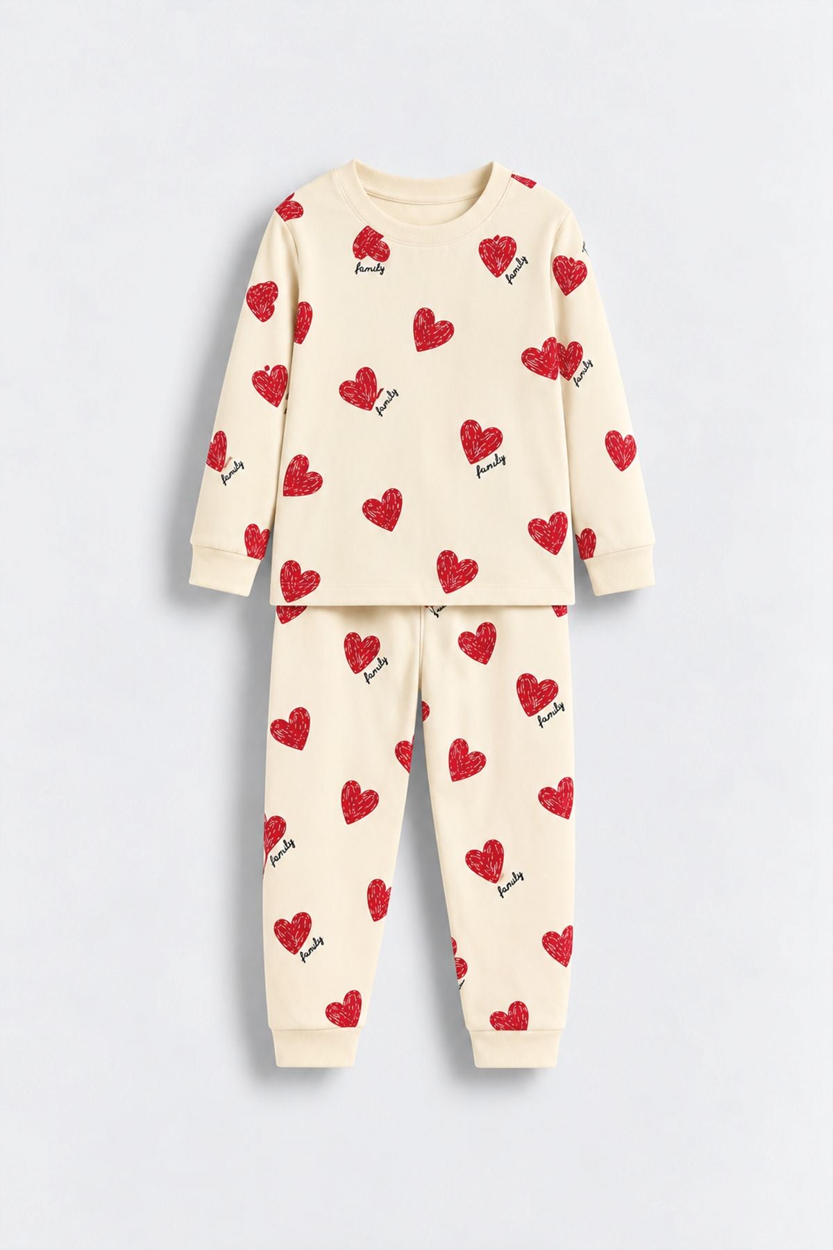 Minik Kalpler Family Desenli %100 Pamuk Kız Çocuk Pijama Takımı