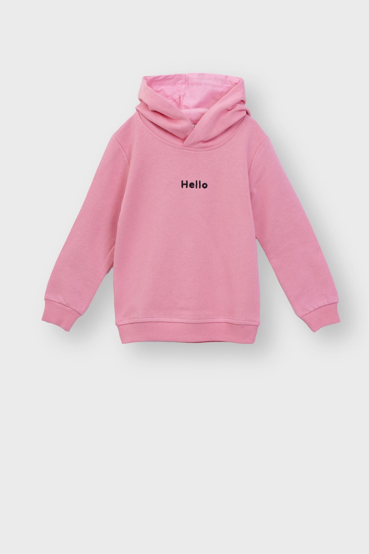Kapüşonlu Hello Nakış Baskılı Basic Pembe Çocuk Eşofman Takımı