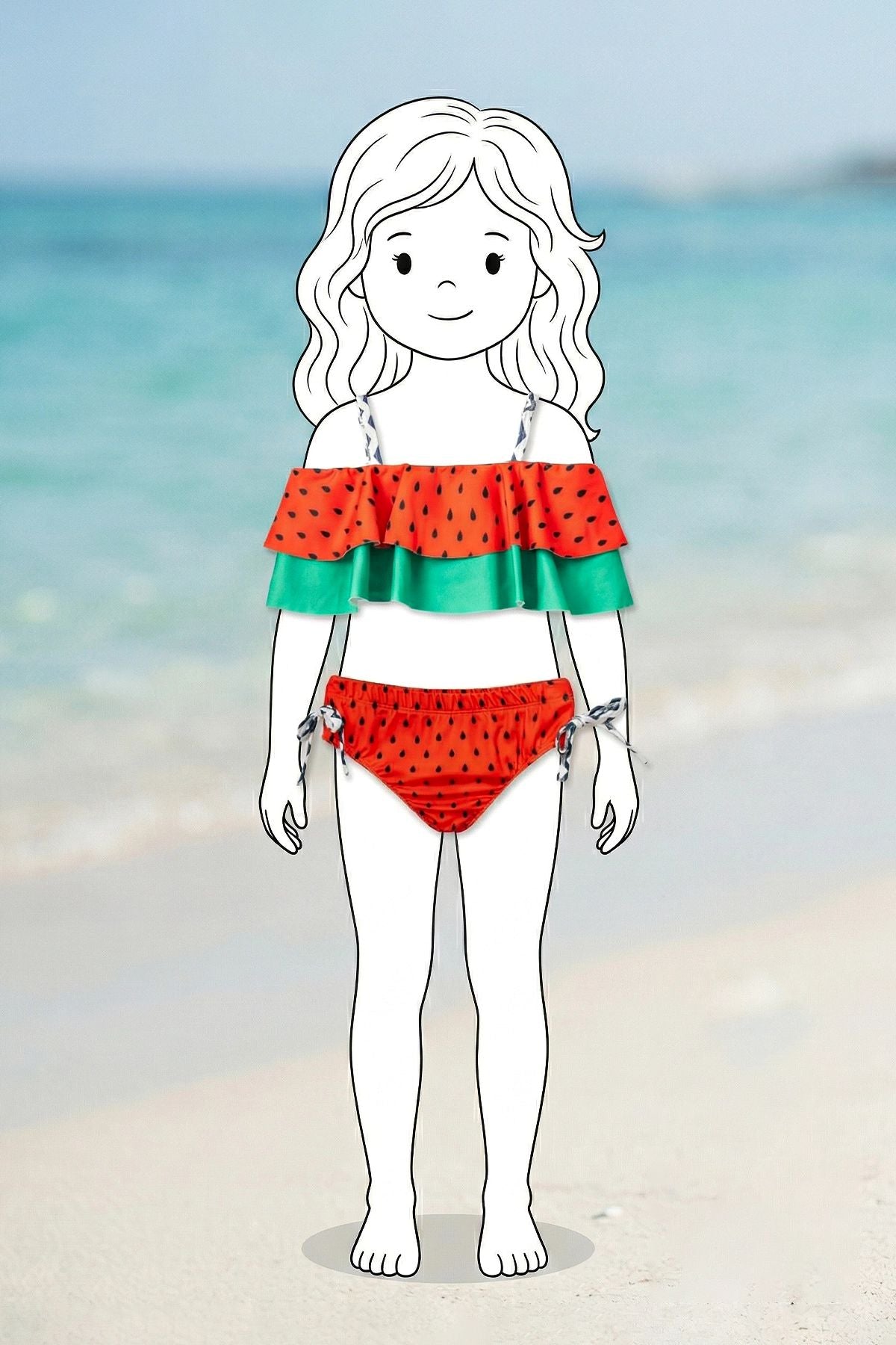 Karpuz Desenli kız Çocuk Mayo-Bikini Takımı