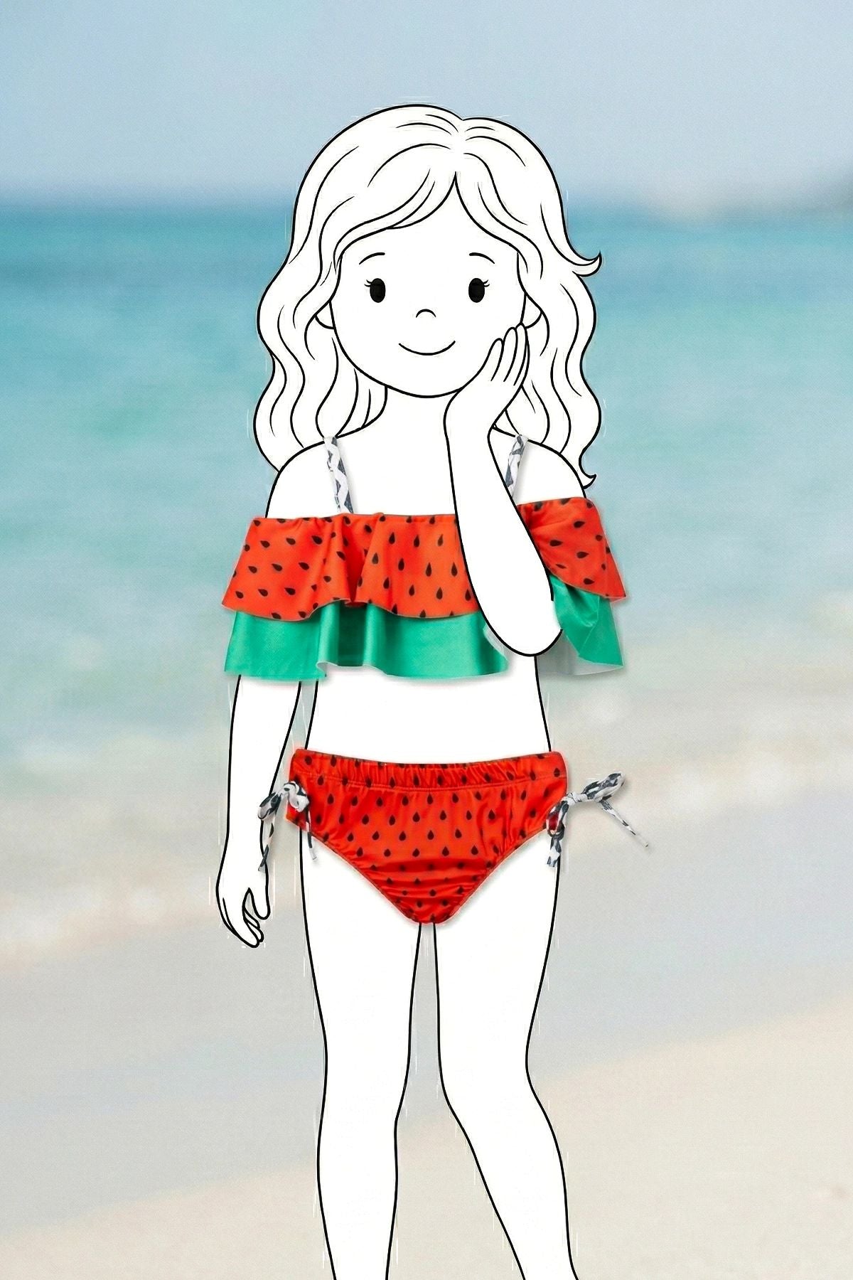 Karpuz Desenli kız Çocuk Mayo-Bikini Takımı