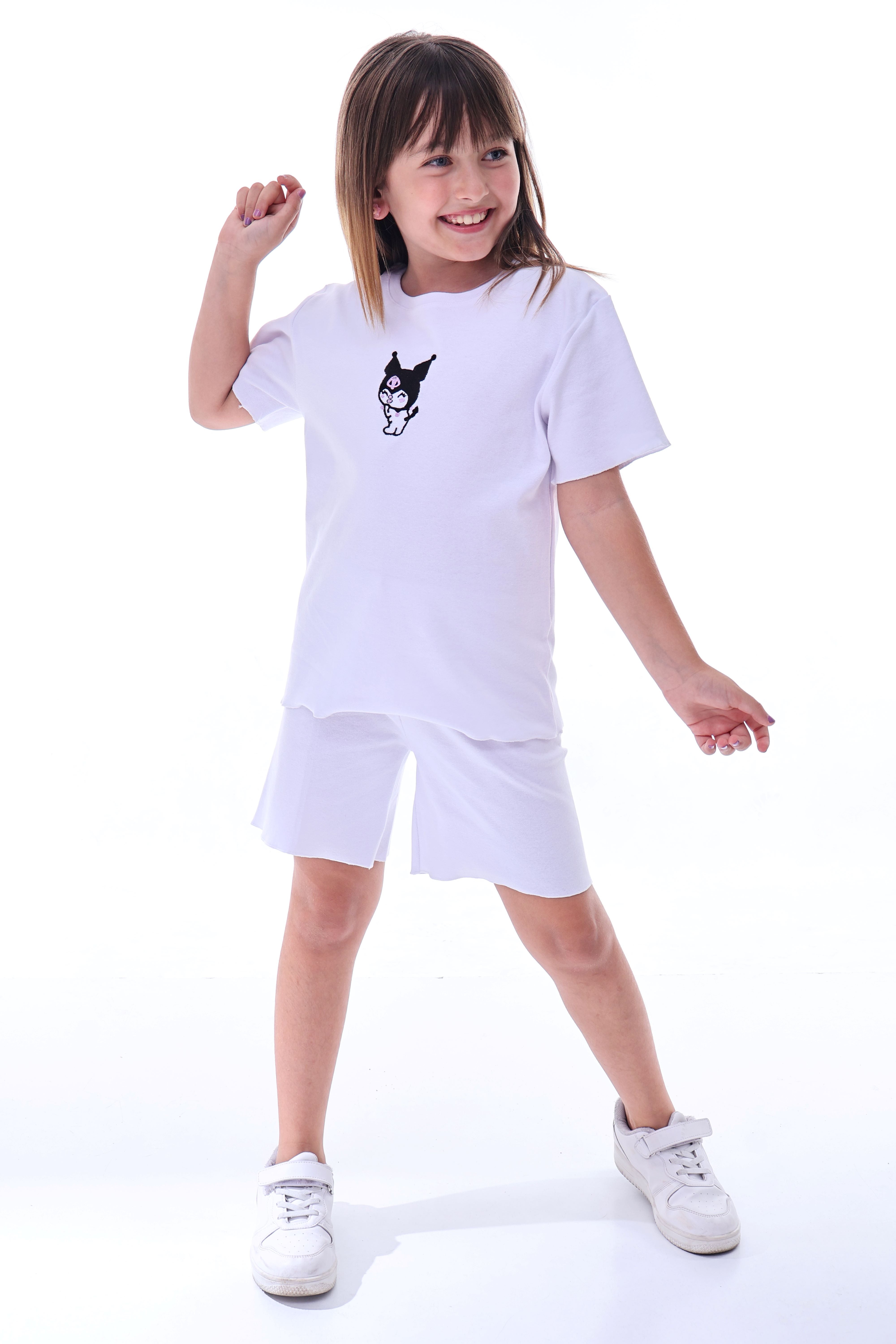 Ribana Beybi Overlok Detaylı Kuromi Nakışlı Alt-Üst Takım