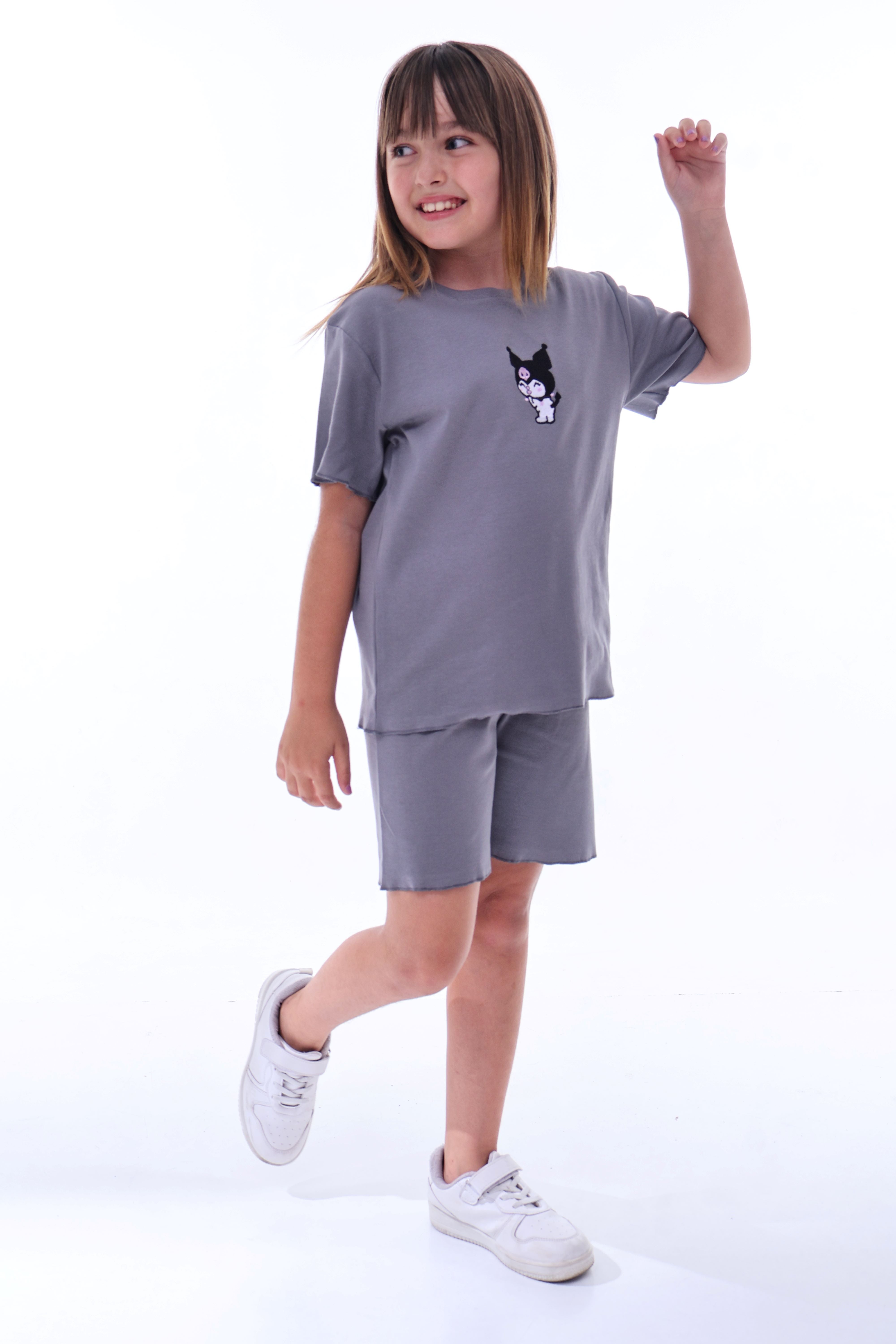 Ribana Beybi Overlok Detaylı Kuromi Nakışlı Alt-Üst Takım