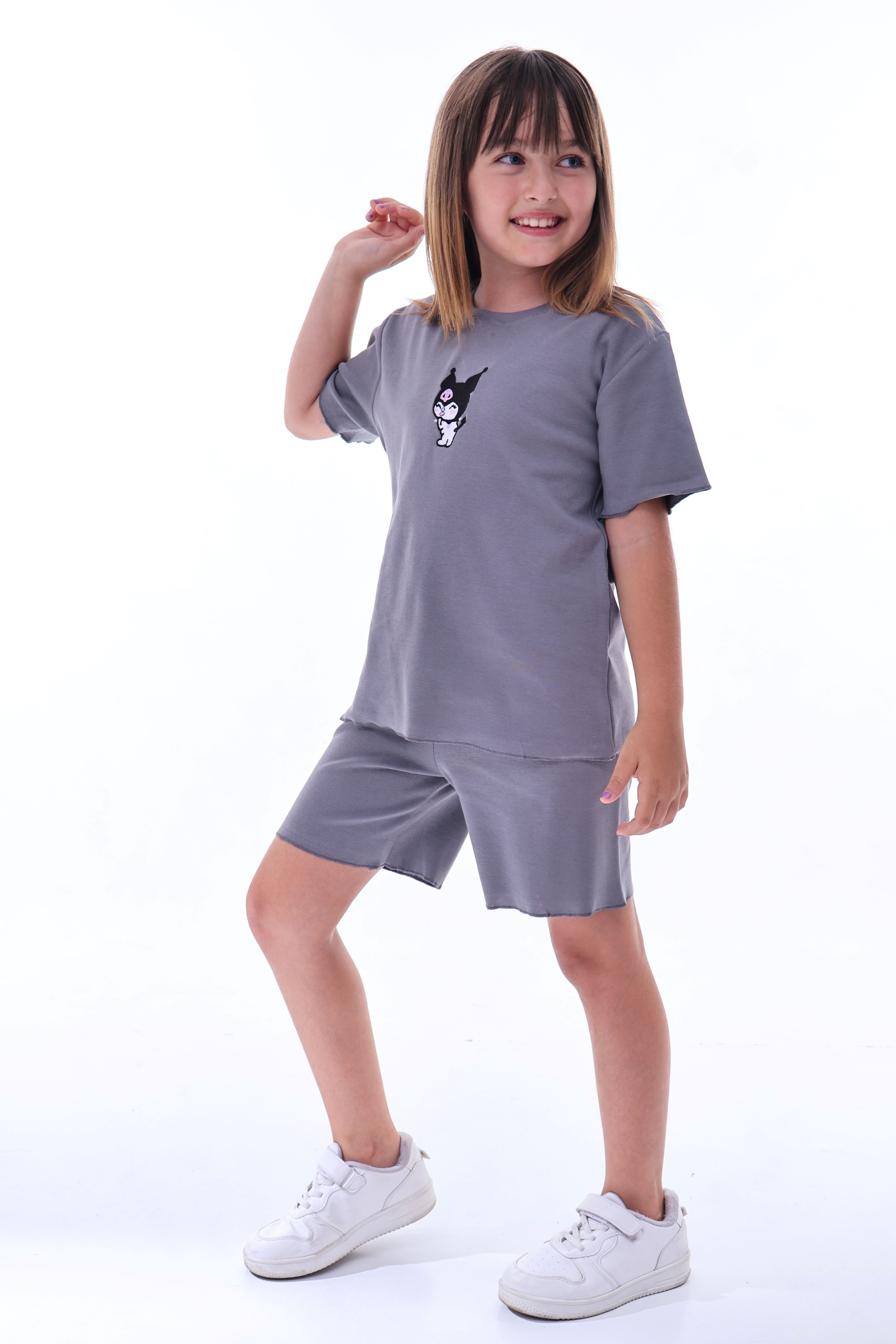 Ribana Beybi Overlok Detaylı Kuromi Nakışlı Alt-Üst Takım