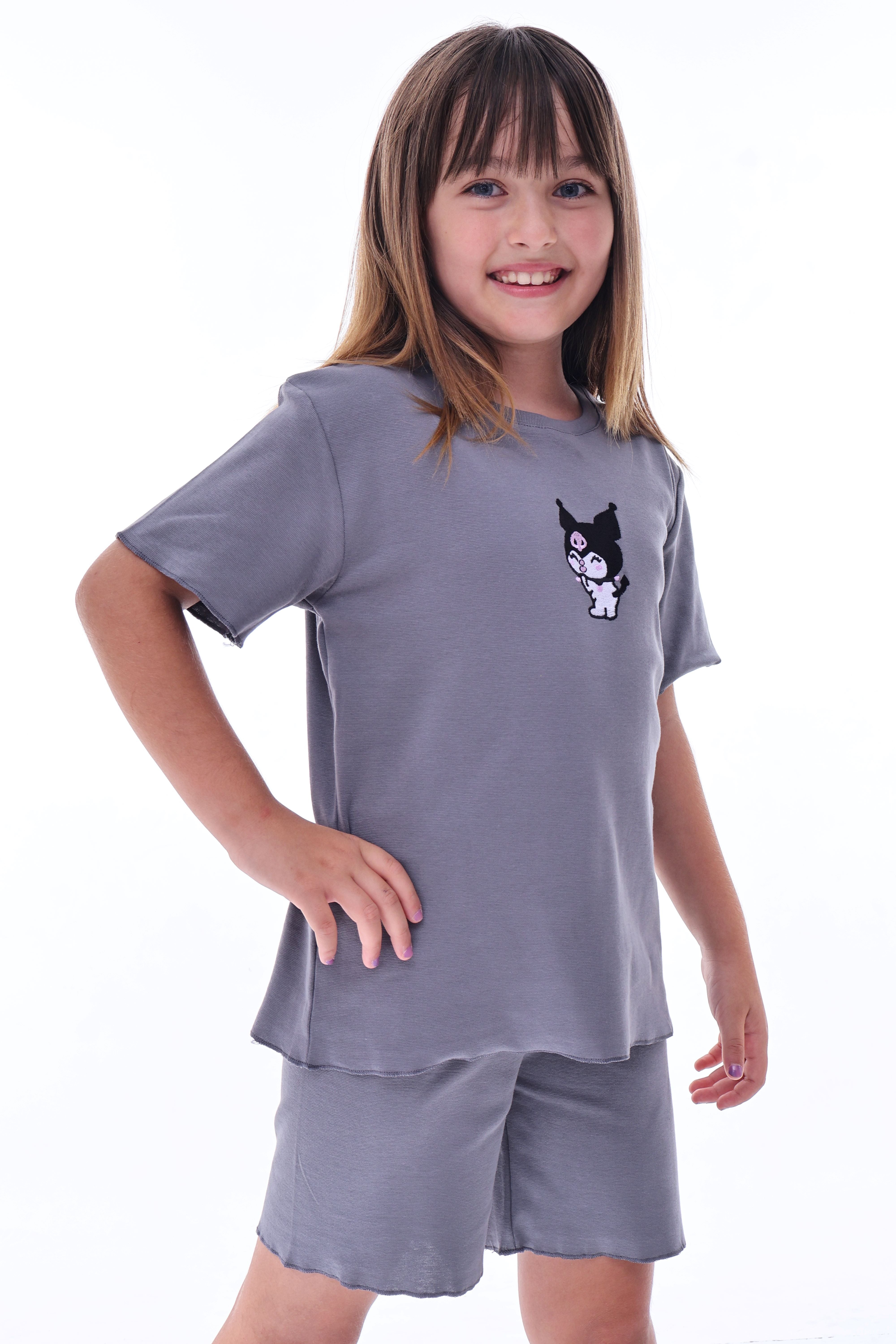 Ribana Beybi Overlok Detaylı Kuromi Nakışlı Alt-Üst Takım