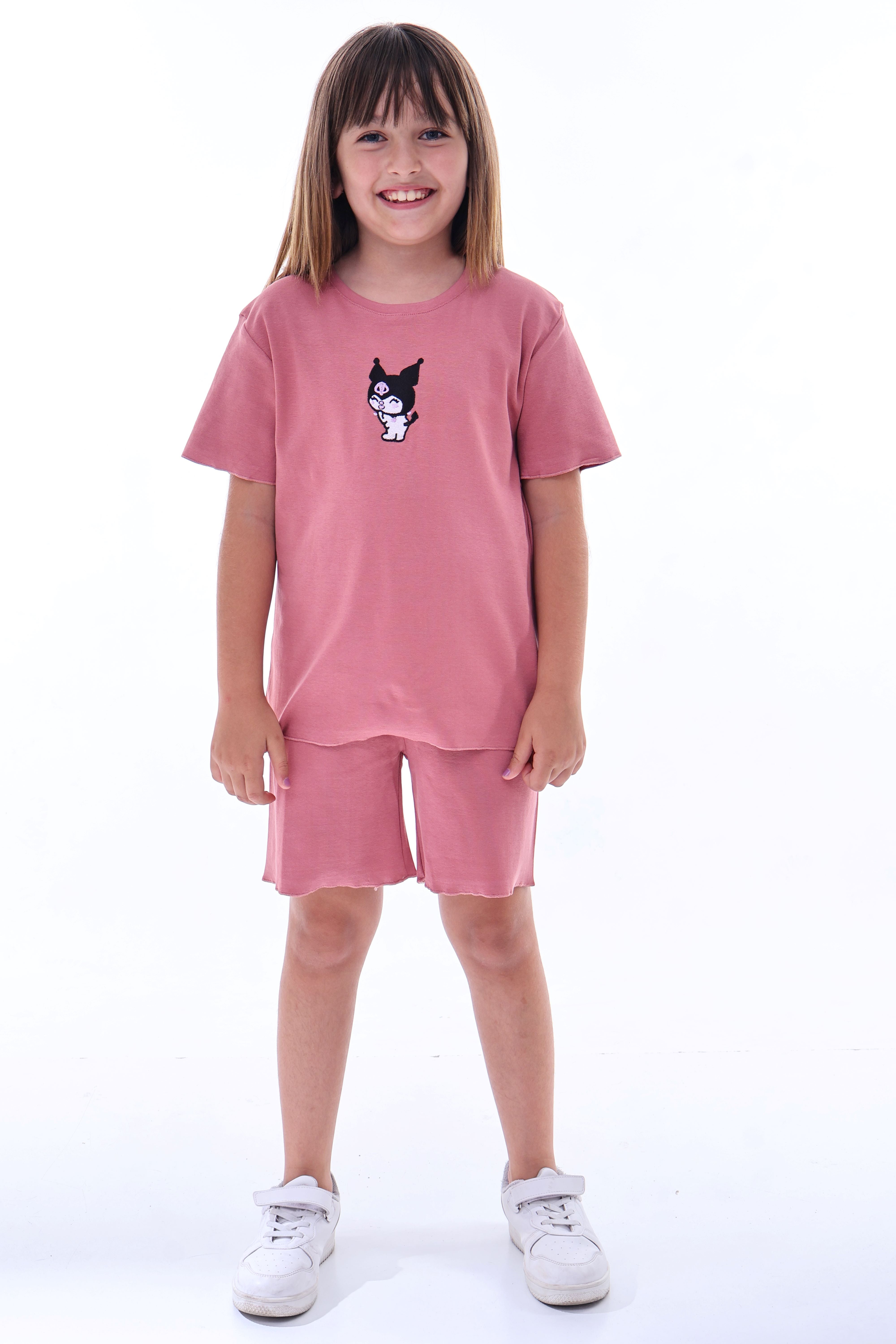 Ribana Beybi Overlok Detaylı Kuromi Nakışlı Alt-Üst Takım