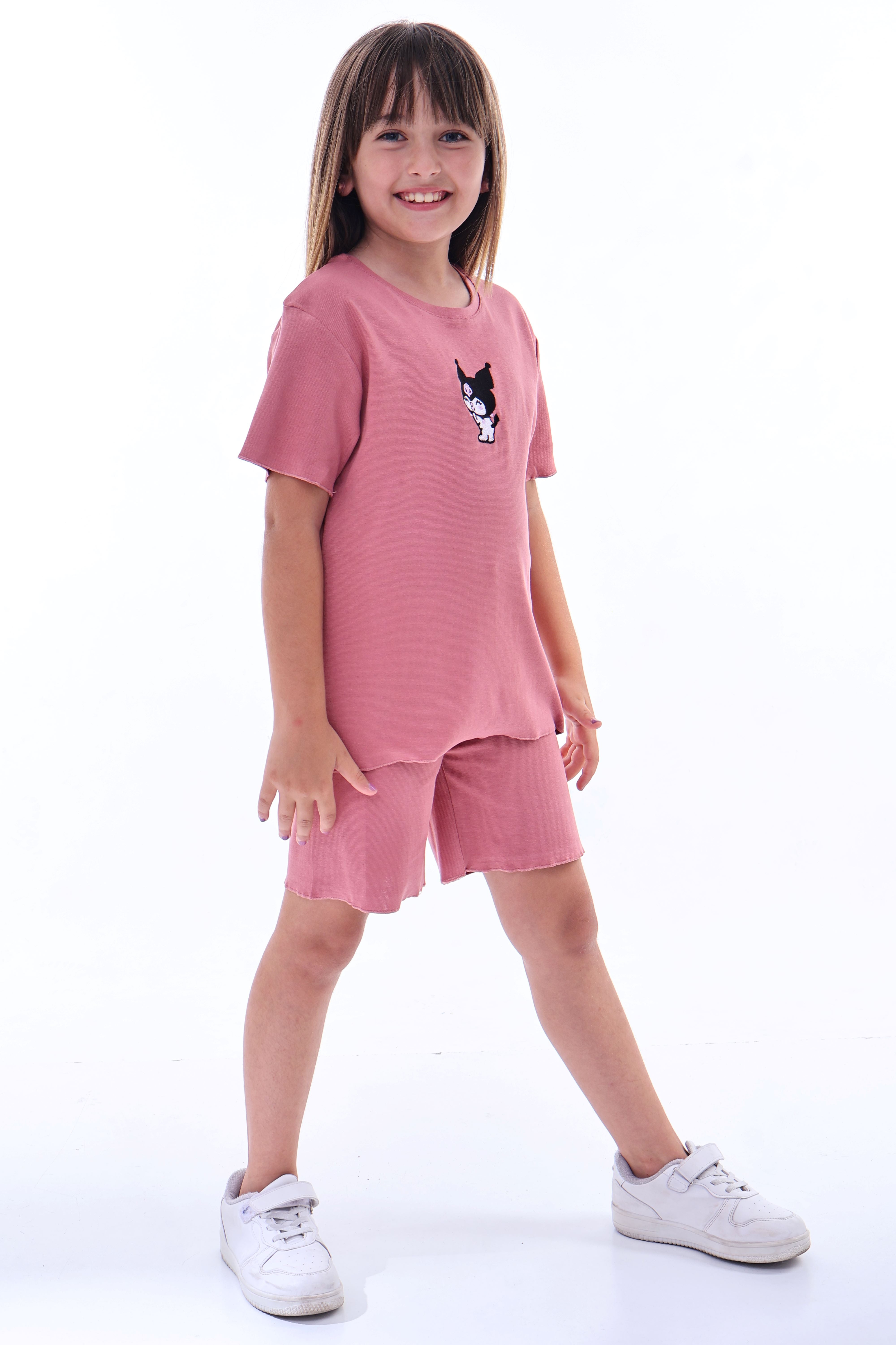 Ribana Beybi Overlok Detaylı Kuromi Nakışlı Alt-Üst Takım