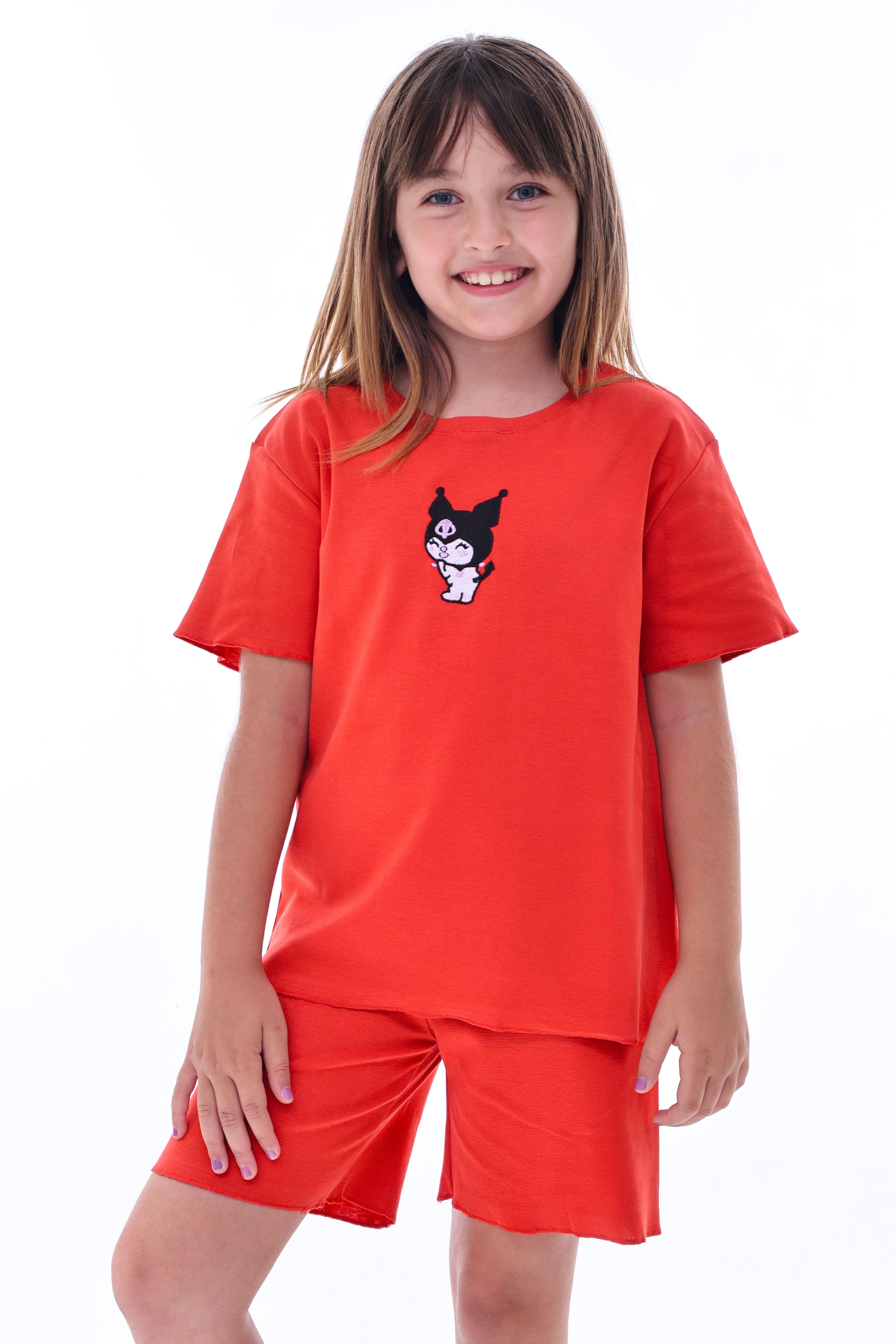 Ribana Beybi Overlok Detaylı Kuromi Nakışlı Alt-Üst Takım