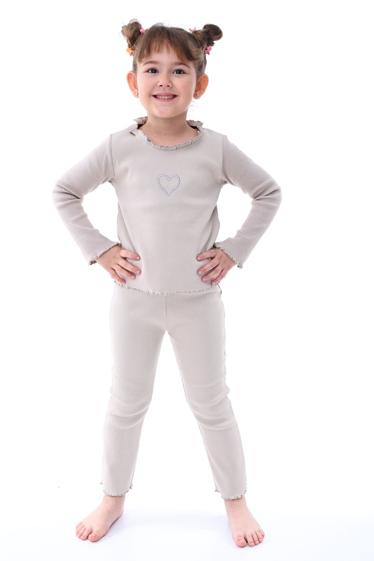 Kaşkorse Fırfırlı Nakış Detaylı Kız Çocuk Takım (Alt-Üst) Lacivert 3-8 Yaş