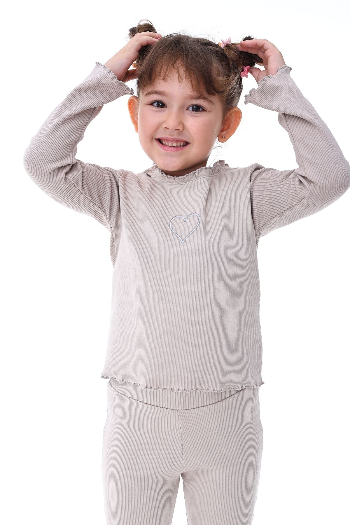 Kaşkorse Fırfırlı Nakış Detaylı Kız Çocuk Takım (Alt-Üst) Lacivert 3-8 Yaş