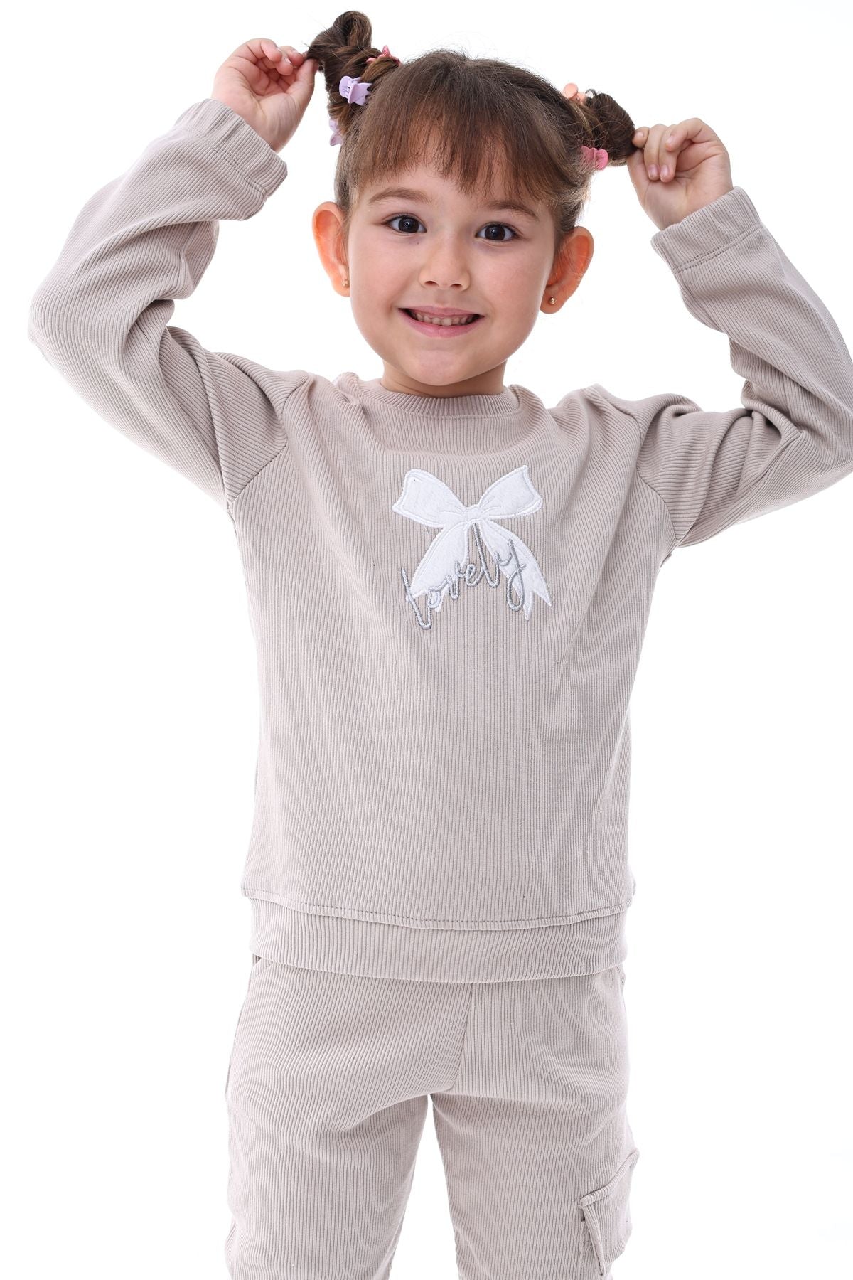 Kaşkorse Fiyonk Nakışlı Kargo Cep Detaylı Kız Çocuk Takımı Fuşya 3-8 Yaş