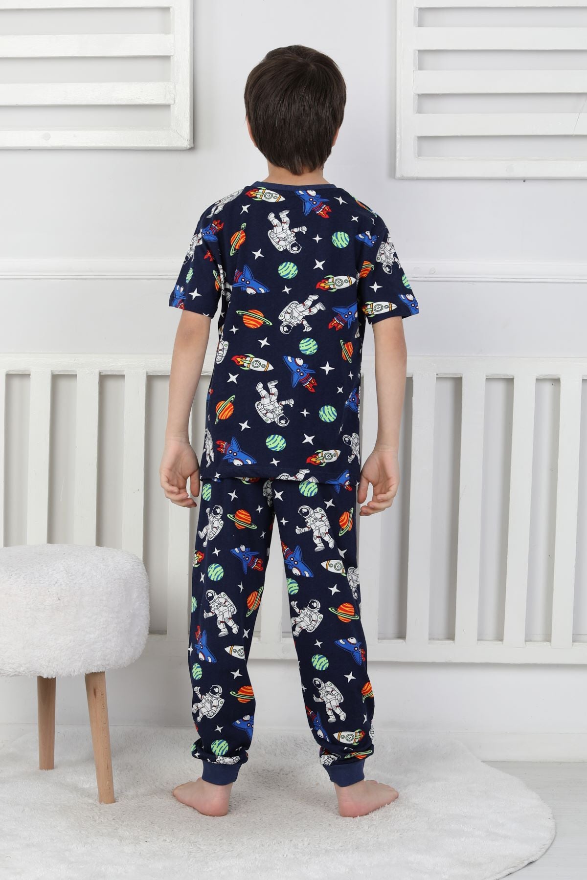 Kısa Kollu Astranot Temalı %100 Pamuk Erkek Çocuk Pijama Takımı