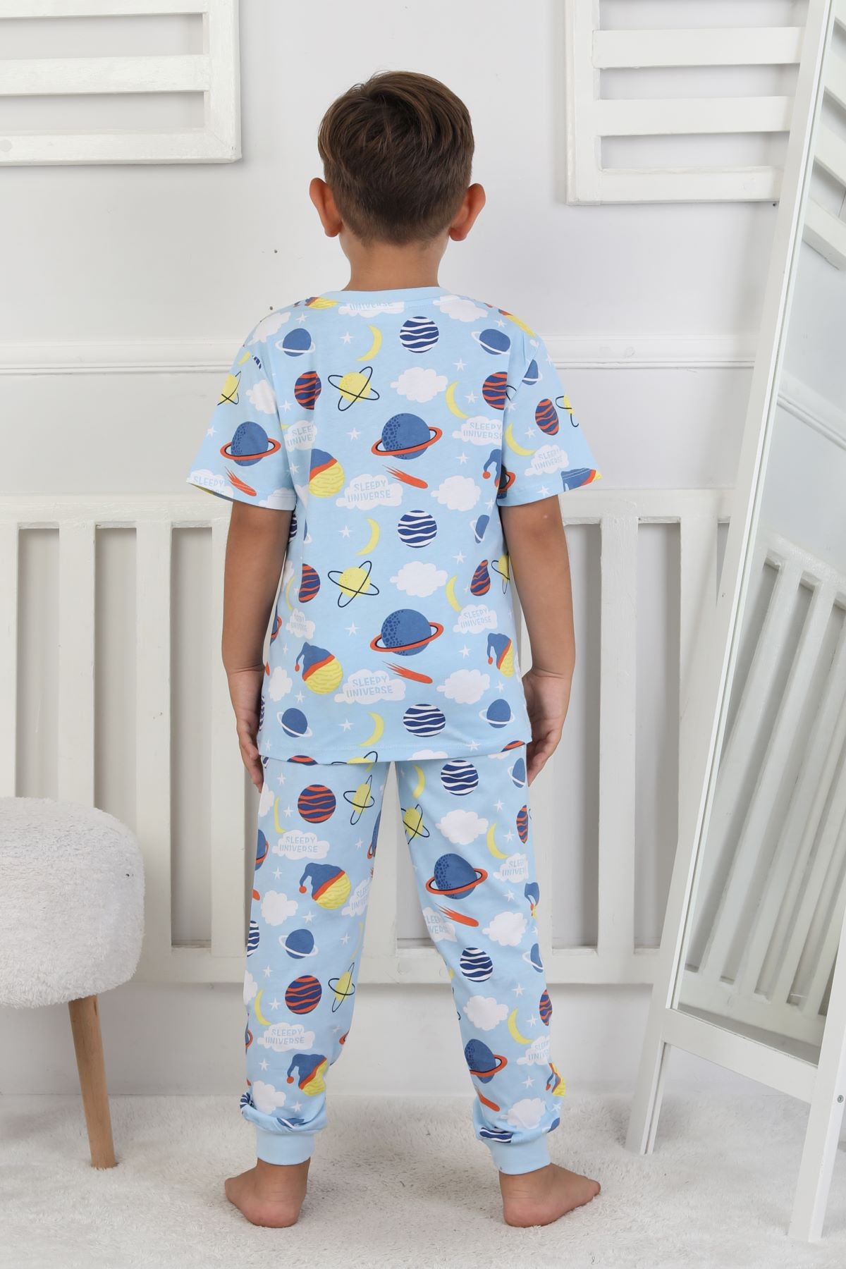Kısa Kollu Planet Pattern Erkek Çocuk Pijama Takımı