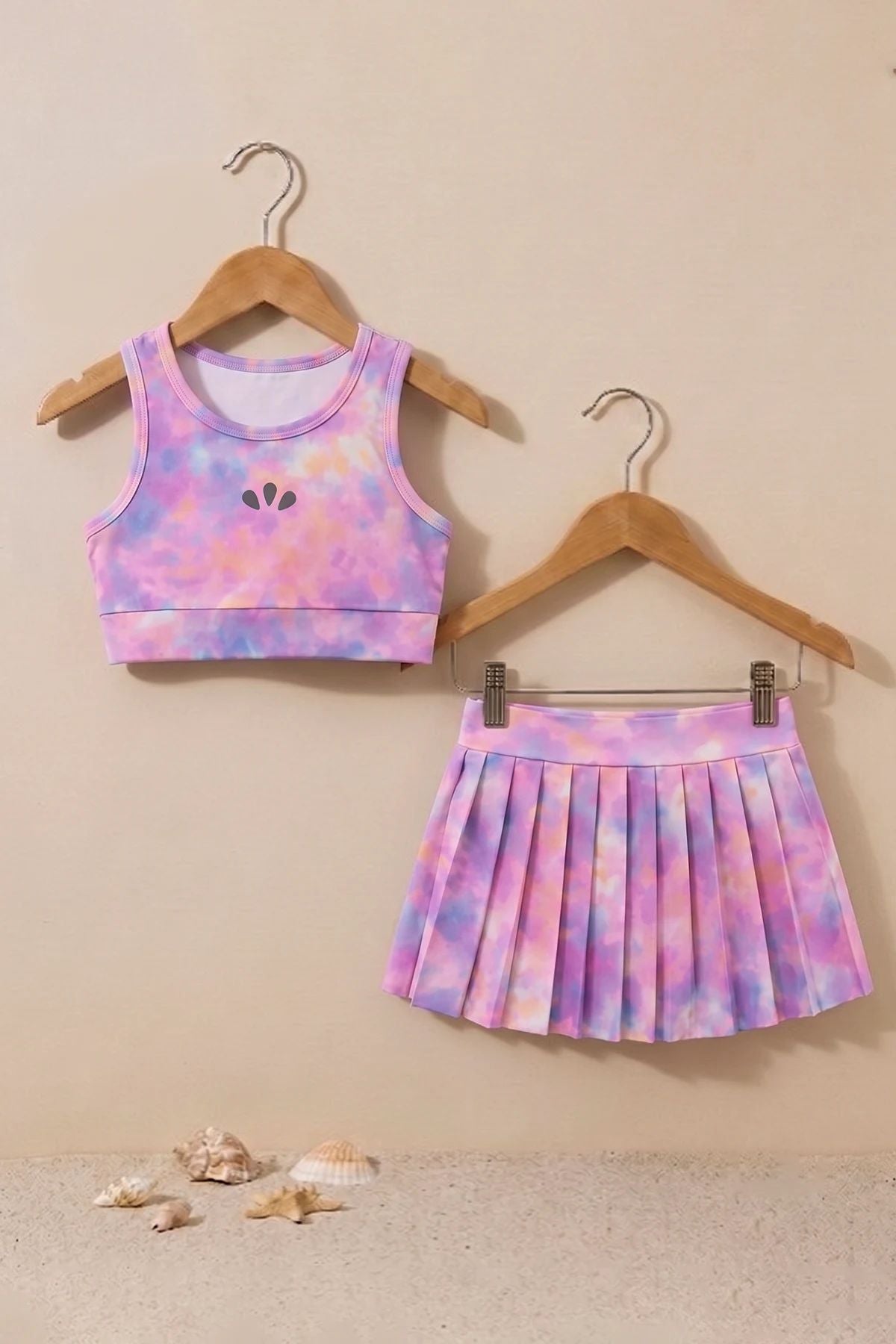 Kız Çocuk Aurora Pastel Renkli Crop Şort Etekli Spor Alt - Üst Takım