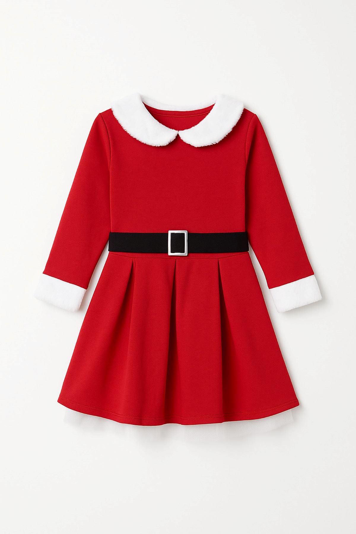 Kız Çocuk Kürk ve Kemer Detaylı ( 2-6 ) Yaş Tüllü Elbise