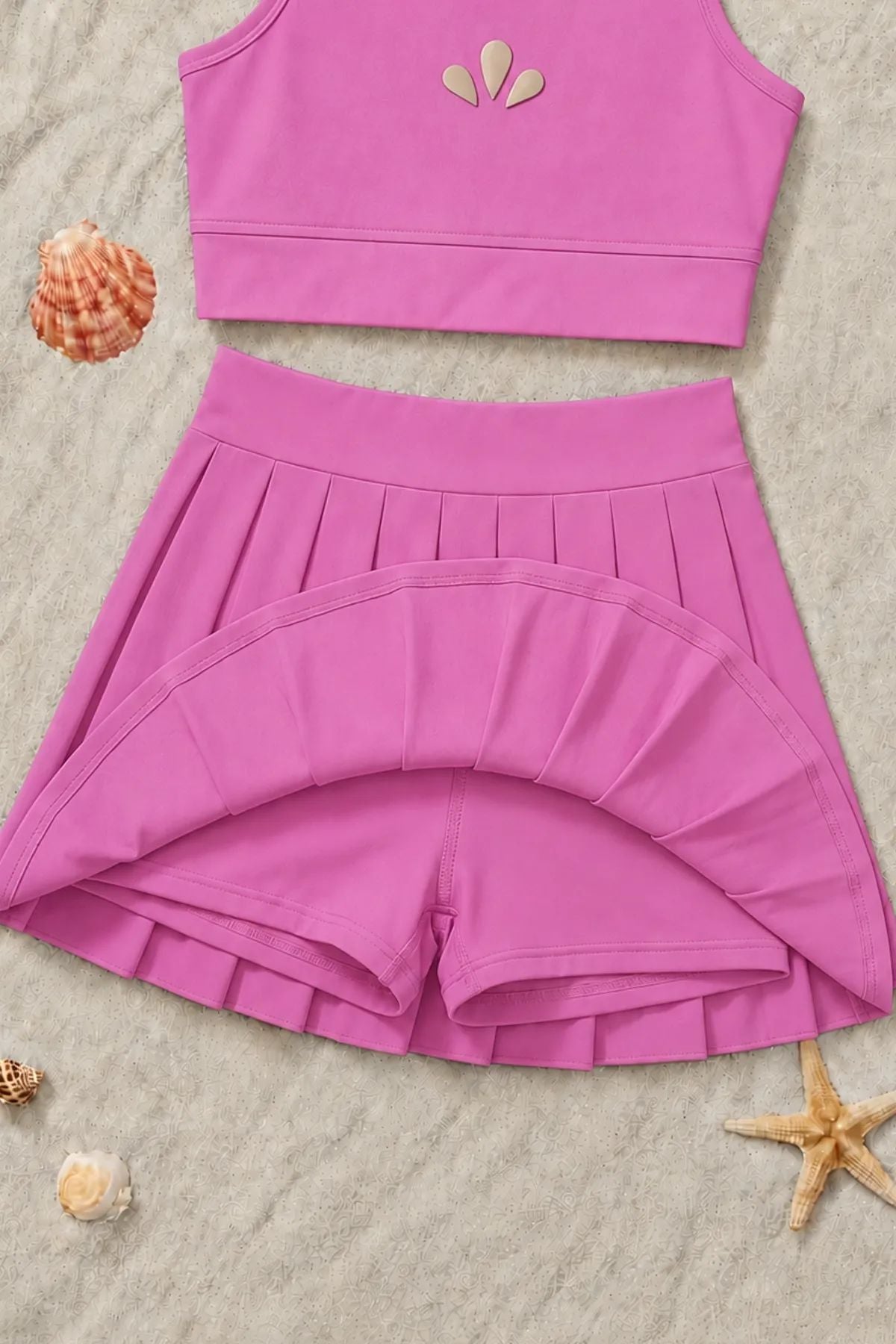 Kız Çocuk Pileli Crop Şort Etek Alt - Üst Takım