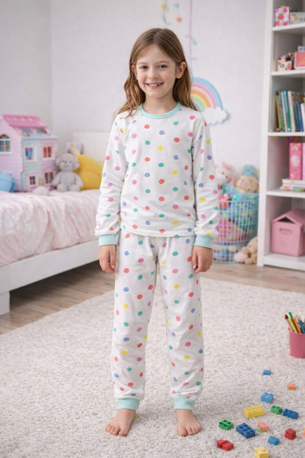 Kız Çocuk Renk Paleti Desenli 8 - 13 Yaş Pijama Takımı