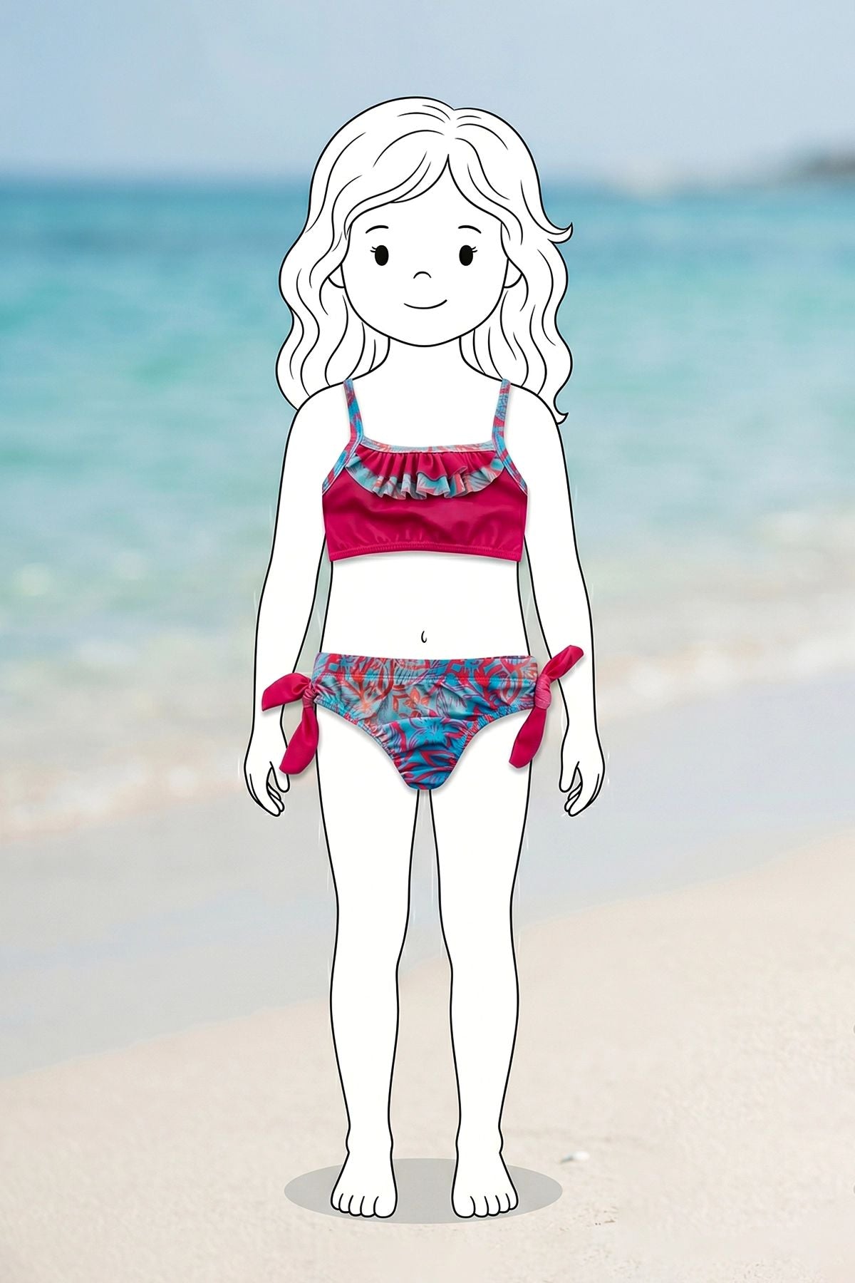 Kız Çocuk Renkli Tropik Desen Bikini Takımı