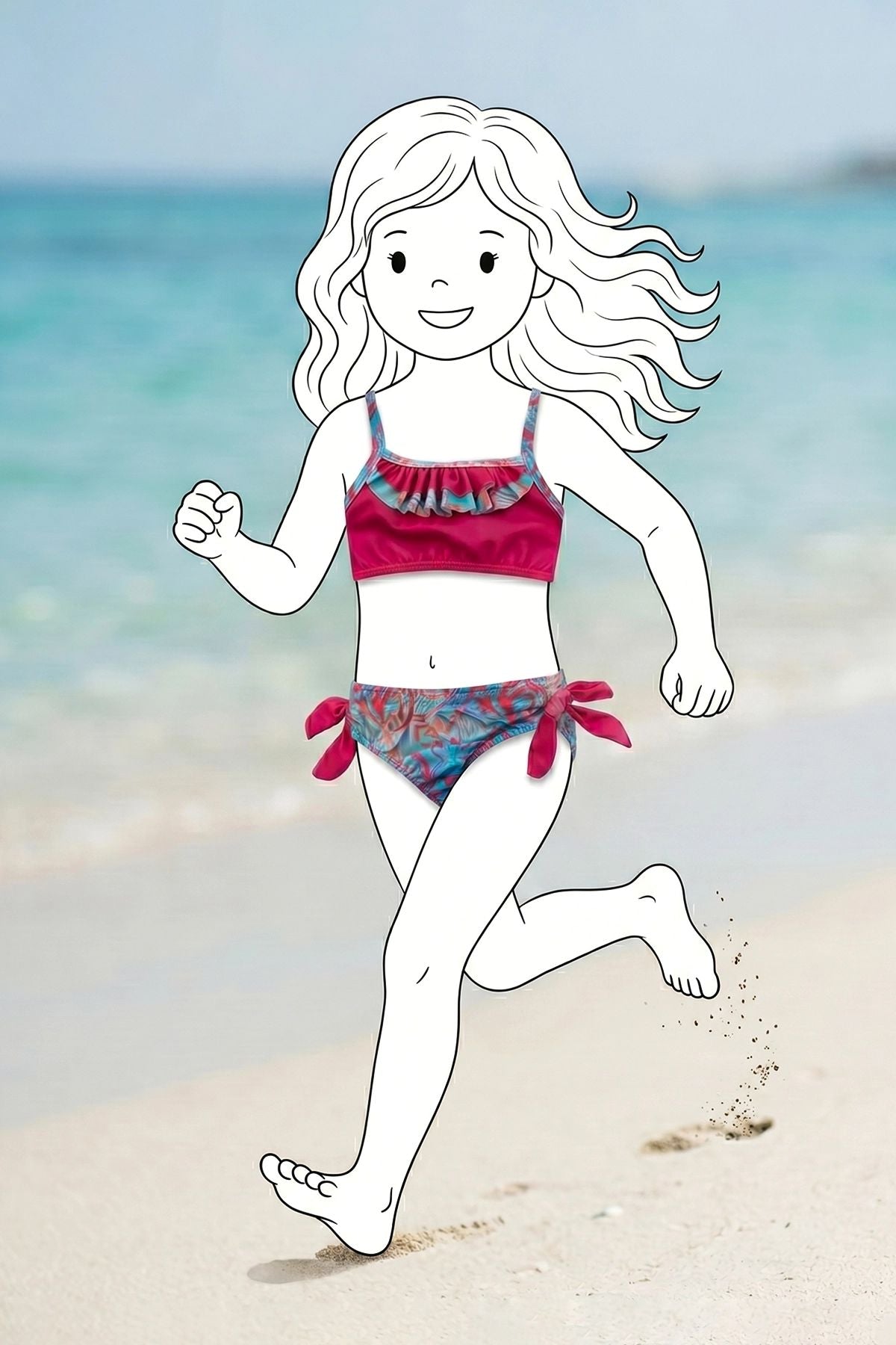 Kız Çocuk Renkli Tropik Desen Bikini Takımı