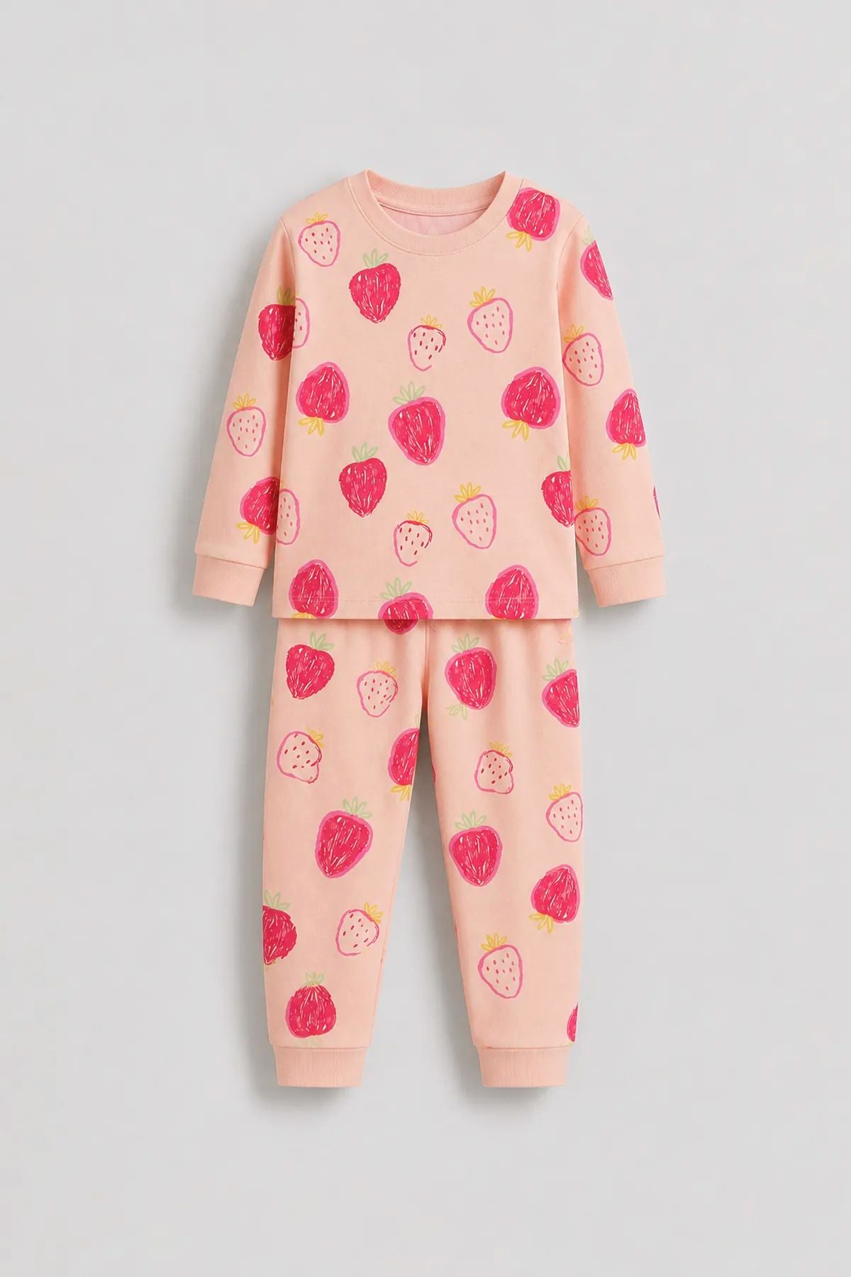 Kız Çocuk Strawberry - Çilek Desenli Uzun Kollu Pijama Takımı