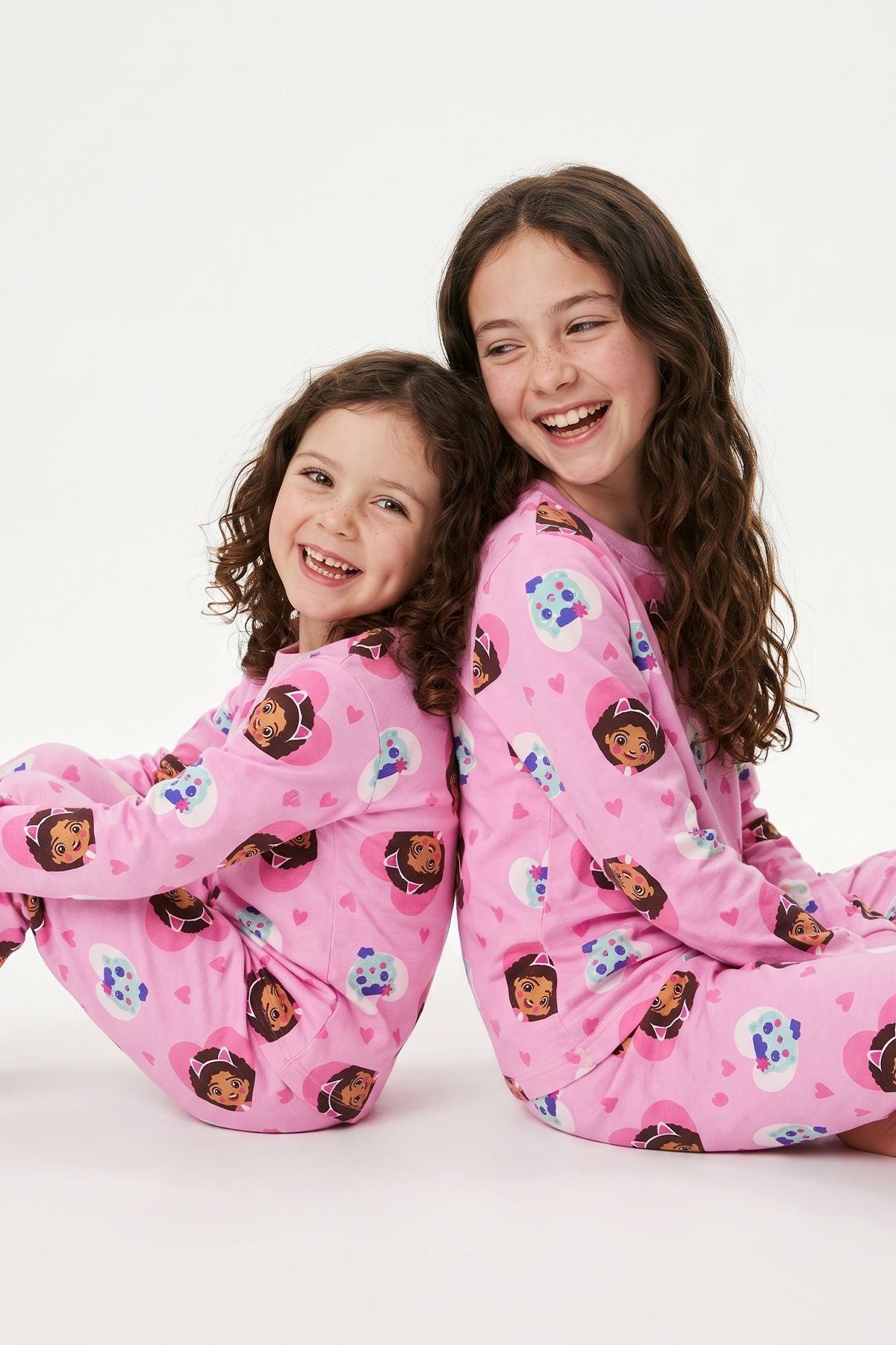 Kız Çocuk Uzun Kol Pembe Renk Kedi Kız Desenli Pijama Takımı