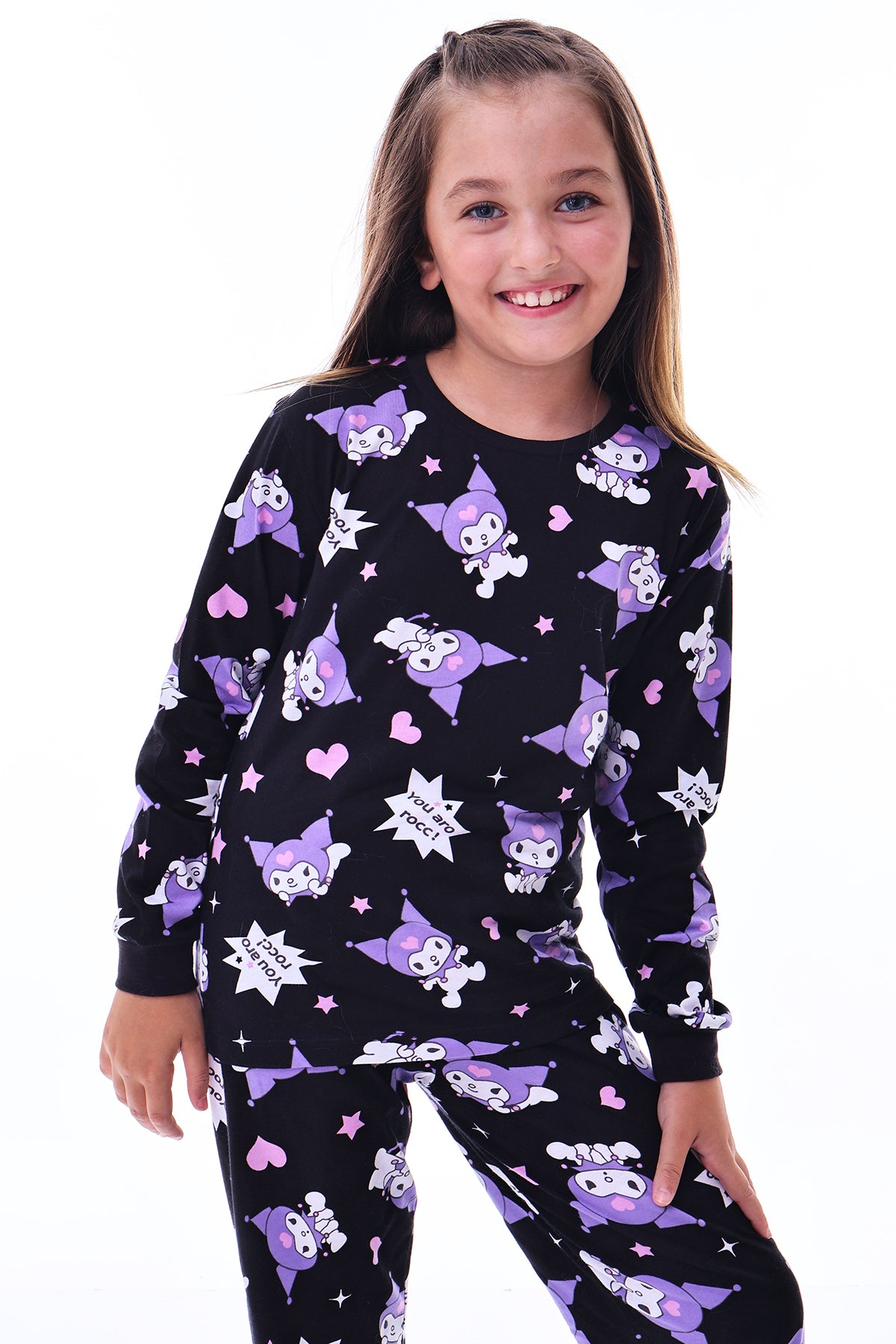 Kuromi Desenli Kız Çocuk Pijama Takımı Pembe 3-13 Yaş