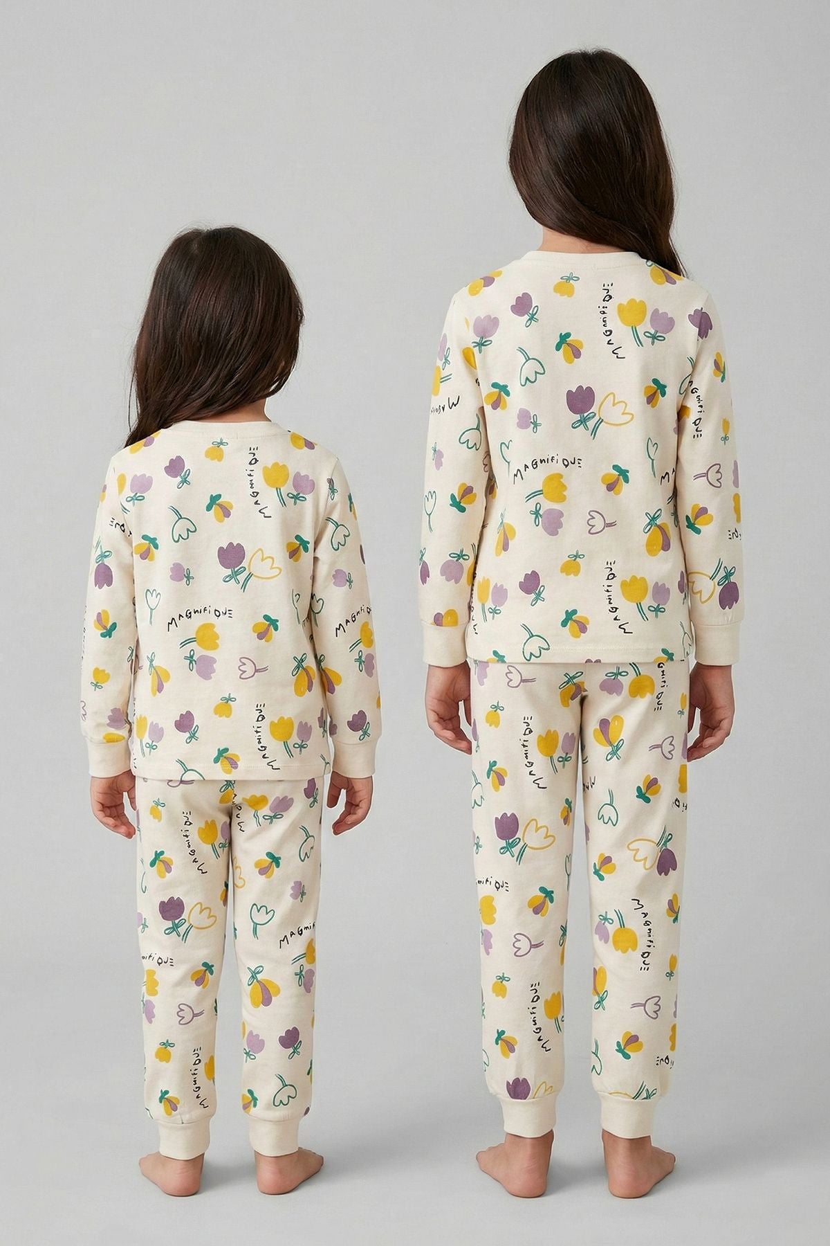 Magnifi Ove Yazılı Lale Baskılı Kız Çocuk Pijama Takımı