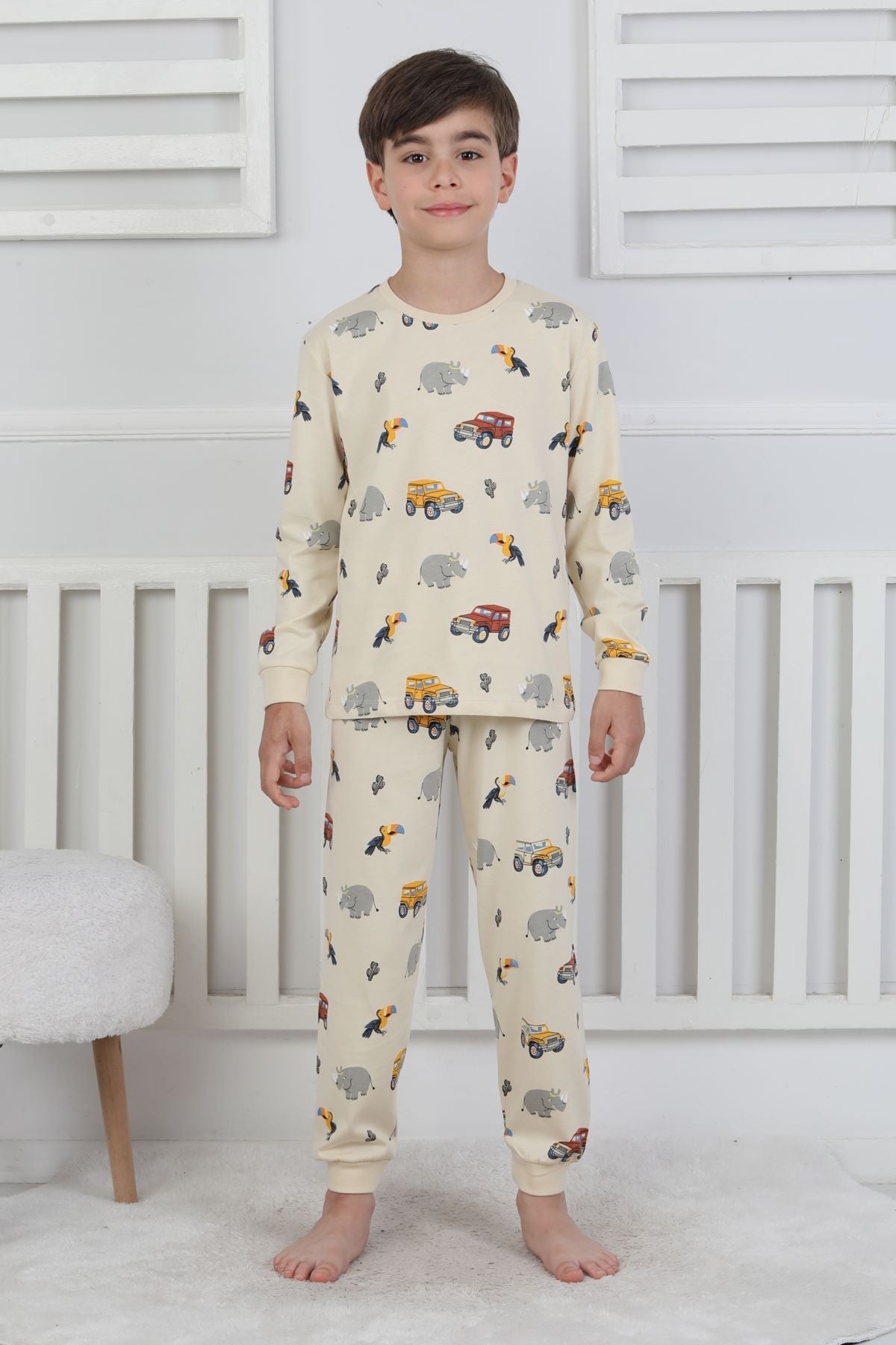 Mini Safari Desenli Erkek Çocuk Pijama Takımı