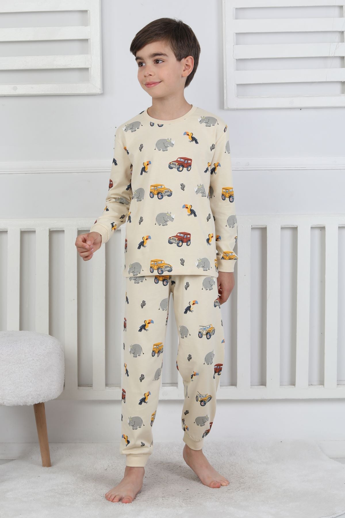 Mini Safari Desenli Erkek Çocuk Pijama Takımı