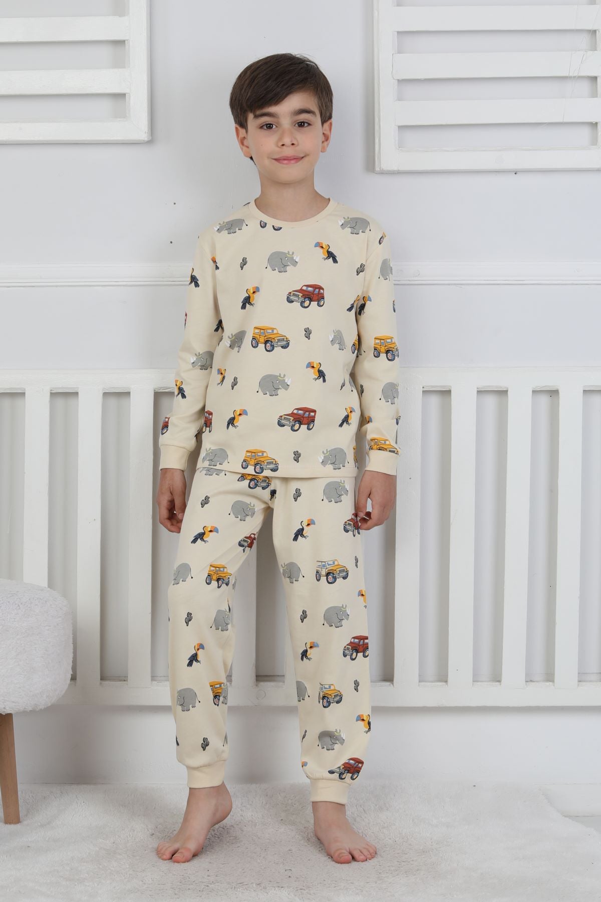 Mini Safari Desenli Erkek Çocuk Pijama Takımı