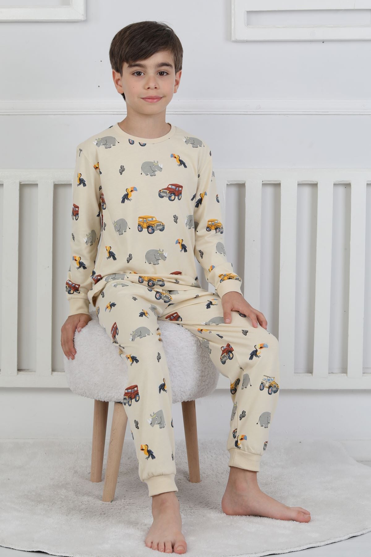 Mini Safari Desenli Erkek Çocuk Pijama Takımı