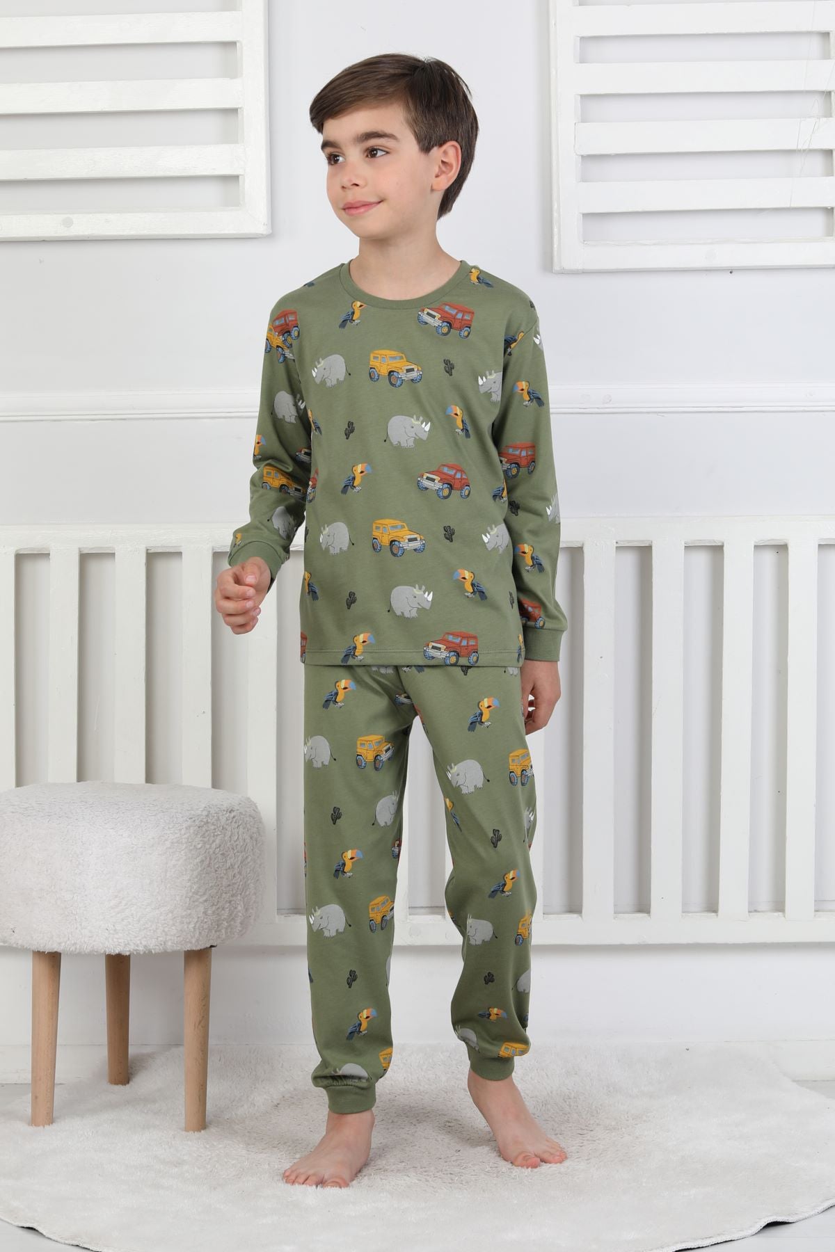 Mini Safari Desenli Erkek Çocuk Pijama Takımı