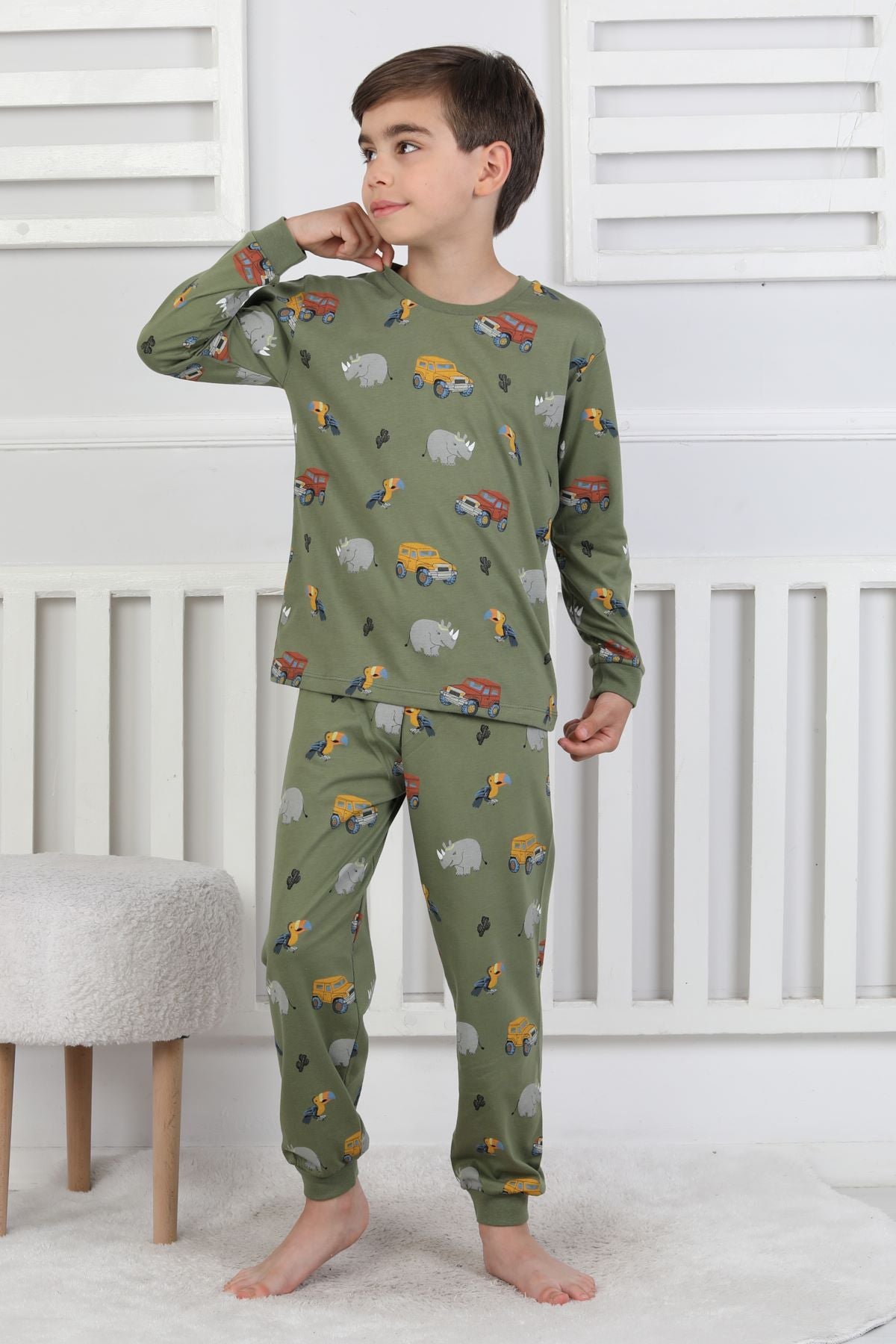 Mini Safari Desenli Erkek Çocuk Pijama Takımı